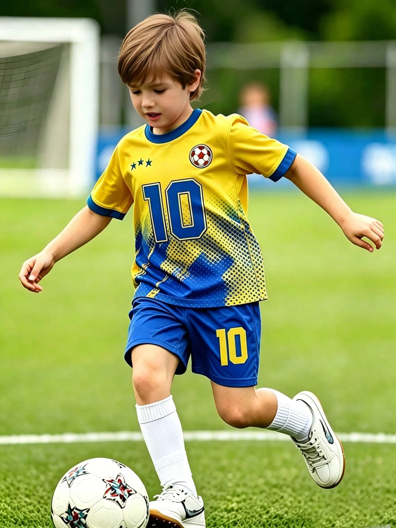 SHEIN Vacaura 2pcs/Set Young Boys Summer Sports Outfit,Casual Comfortable Number 10 Football Logo Design,Contrast Color Versatile Outdoor Sports&Campus Gifts