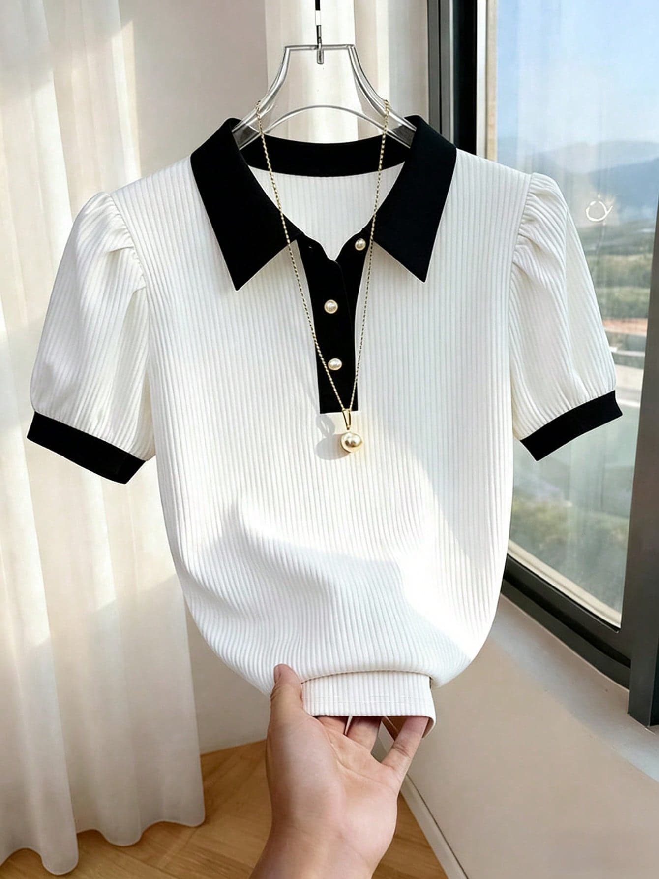 SHEIN Franclia Solid Color Elegant City Commuter Style Casual Romantic Women T-Shirt