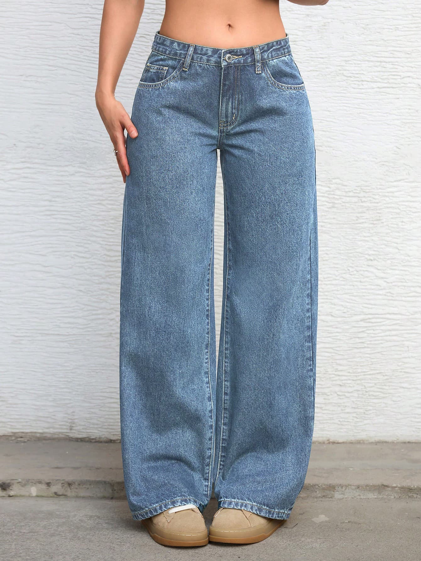 SHEIN ICON Women's Casual Everyday Commute Minimalist Versatile Low-Waist Loose Wide-Leg Jeans