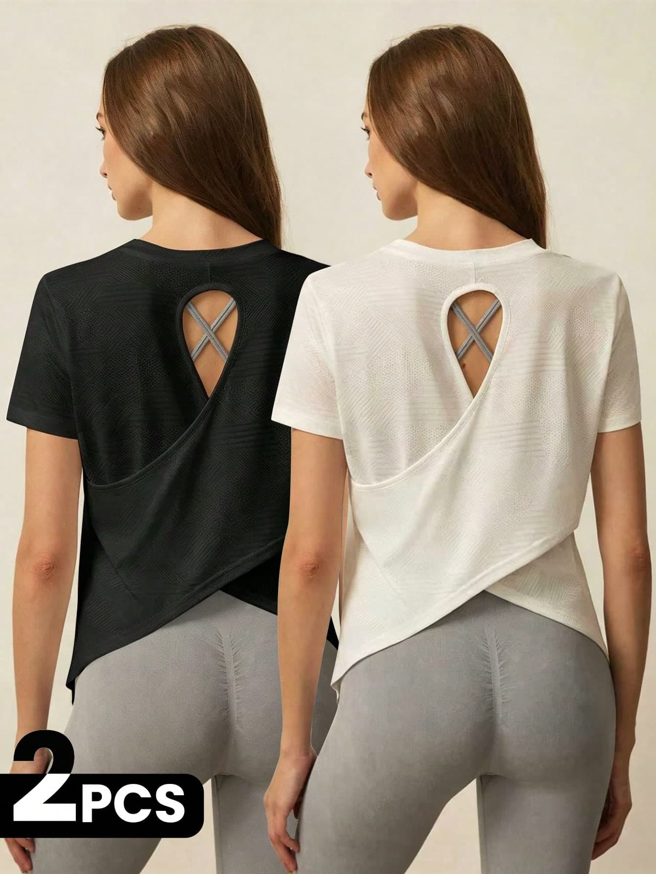 Velisys Velisys 2pcs Women's Casual Sports Solid Color Minimalist Short Sleeve T-Shirt