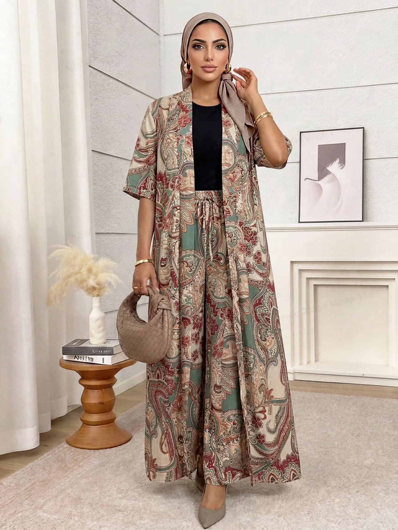 SHEIN Lady CURVE Plus Size Vintage Print Loose Elegant Versatile 2 Pieces Set, Summer Boho Two Piece Set Modest Two Piece Set Boho Jumpsuit For Women Kimono Dress Long Boho Dress Women Clothes 2 Piece Sets Bohemian Outfit For Women Modest Outfits For Women 2 Piece Co Ord Sets Women