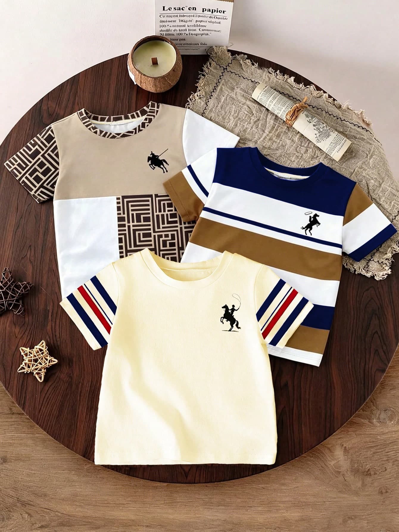 SHEIN Playful Pals 3pcs/Set Young Boy Casual Fashionable&Comfortable T-Shirts,Classic Collegiate Design,Summer,80s,School,Back-To-School,Street Photography,Campus,Gifts