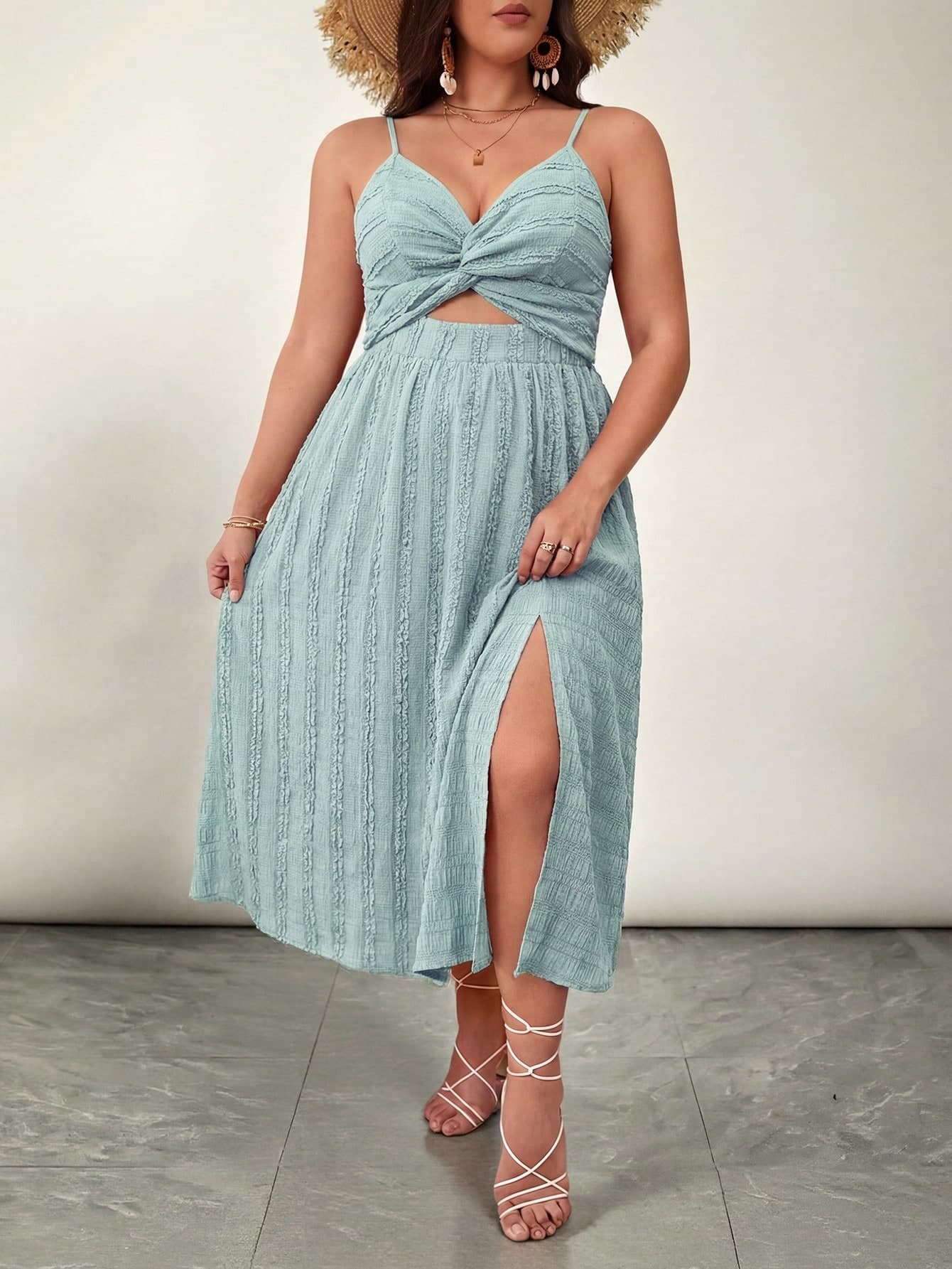 SHEIN LUNE Plus Size Women's Sleeveless Twist Knot Cami Summer Dress Vacation Baby Blue Boho Beach Vacation Vacation Vacation Vacation Wedding Guest