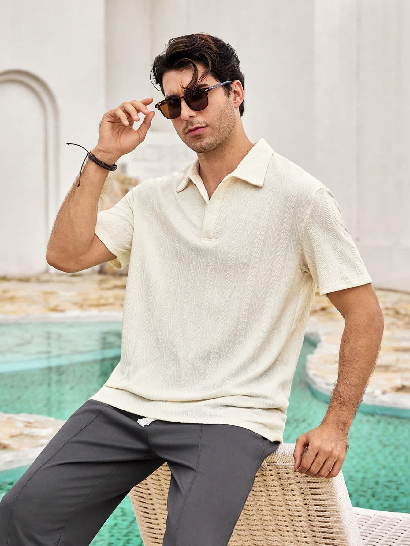 Mercer Haus Men's Fashion Elastic Knitted School Polo Shirt