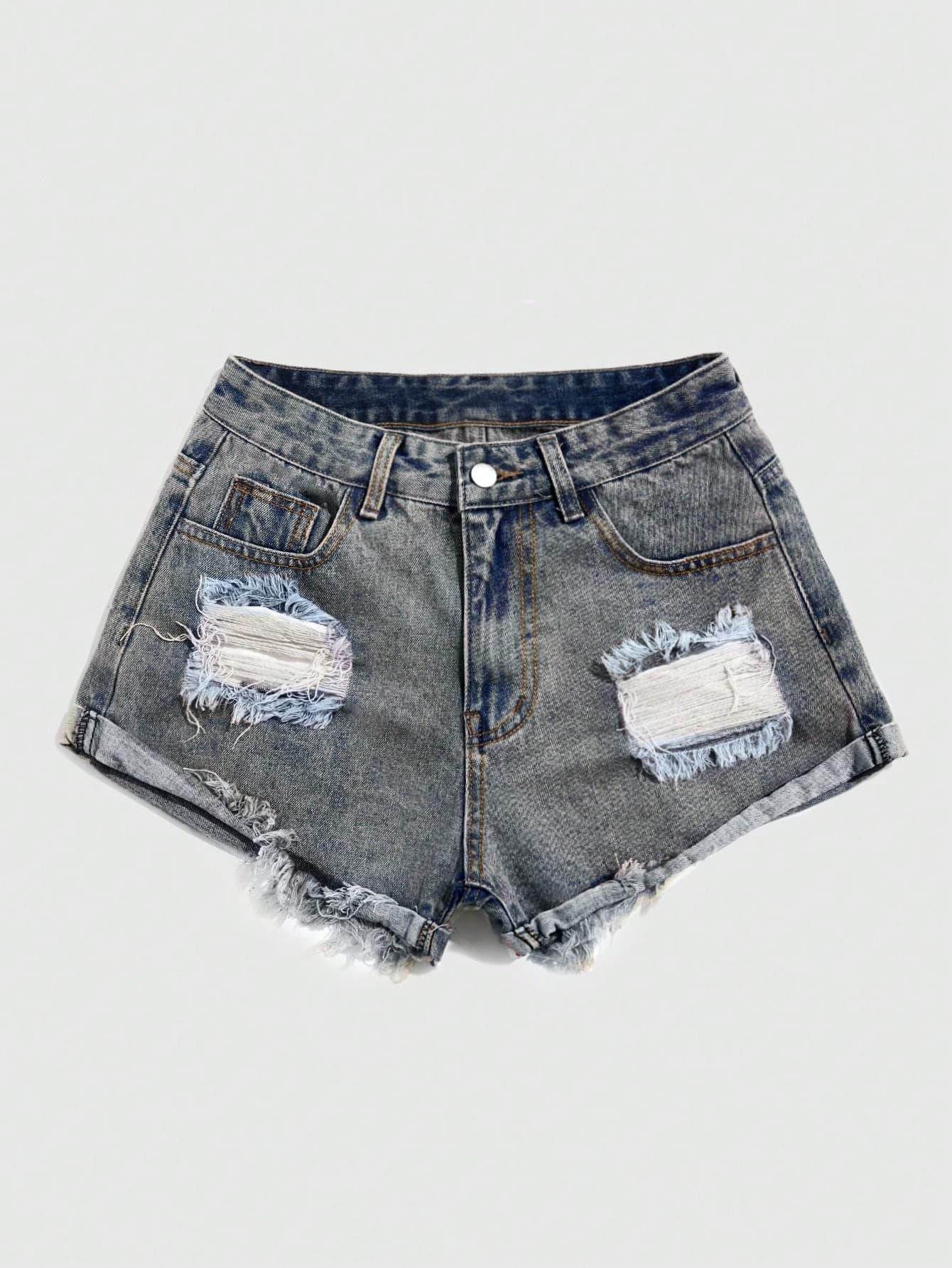 ROMWE Grunge Punk Women's Loose Casual Distressed Denim Shorts With Pockets