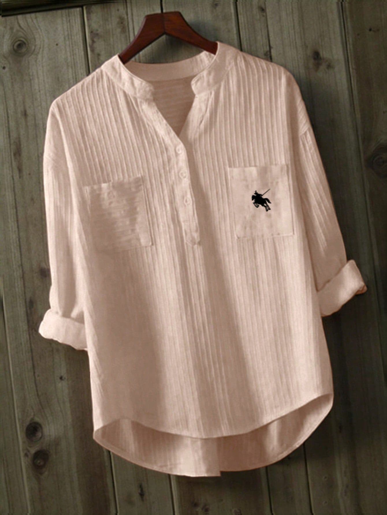 INAWLY Embroidered Collar White Striped Blouse, Loose Casual 3/4 Sleeve Textured Women Top