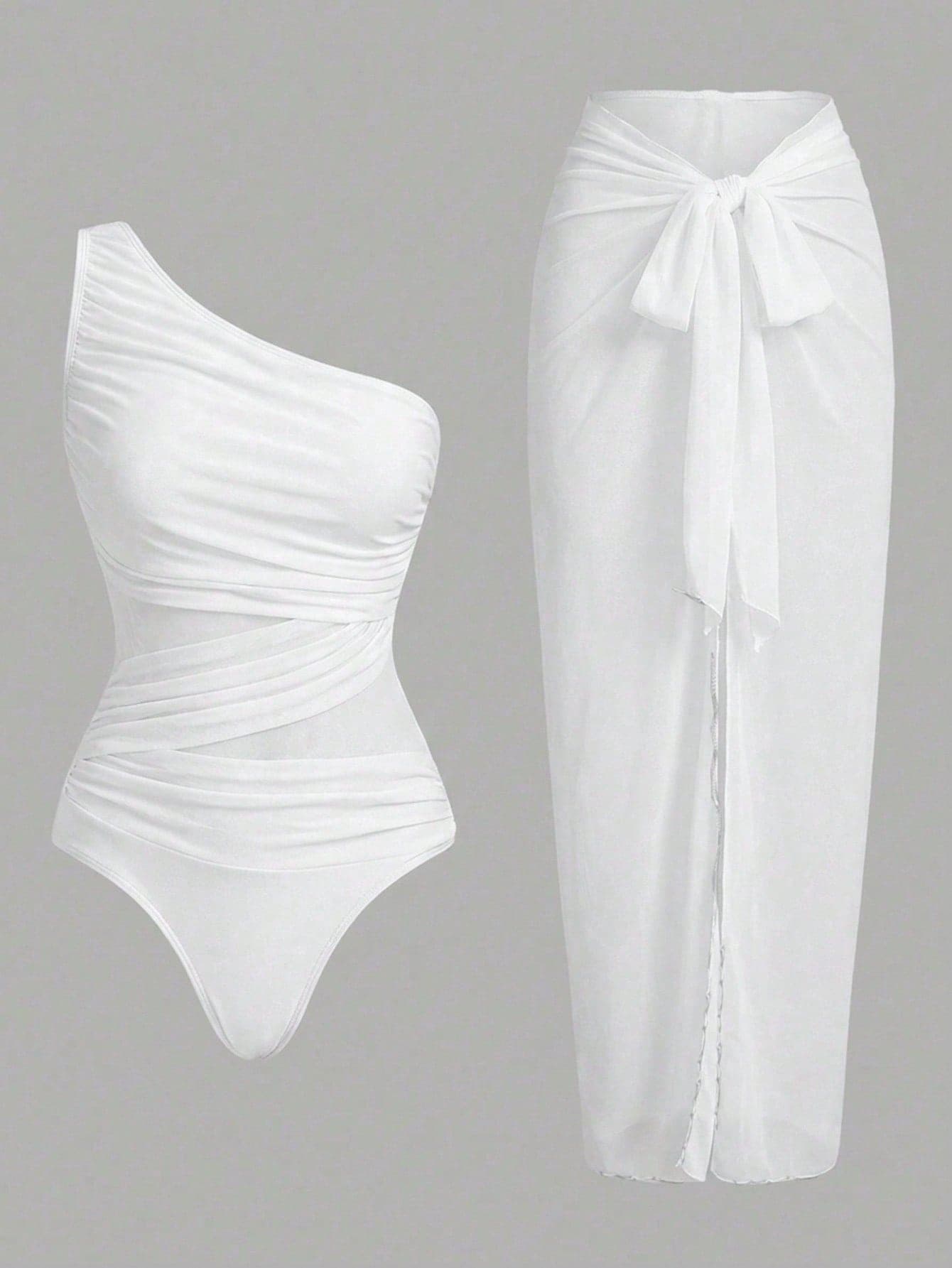 Swim Oasis Women's Solid Color One-Piece Swimsuit Cover-Up Skirt For Beach/Resort