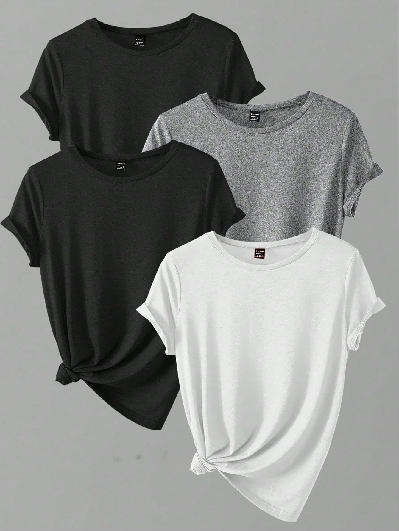 Airaco 4pcs Solid Color Women Short Sleeve T-Shirt Set