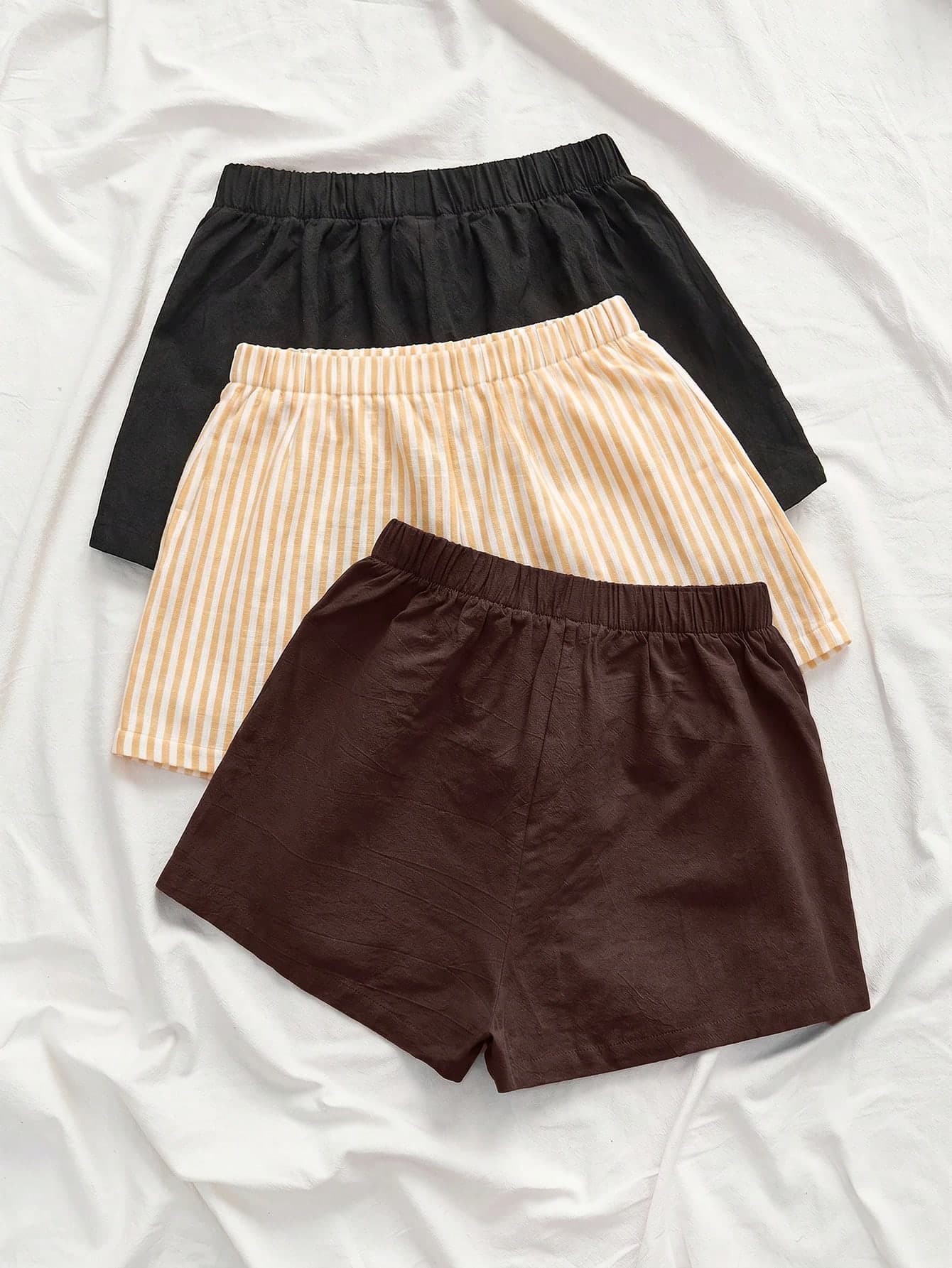 SHEIN VCAY 3pcs Set Women Summer Woven Fashionable Multi-Color Linen Shorts, Summer For Women, Festival For Women,Summer For Women, Festival For Women