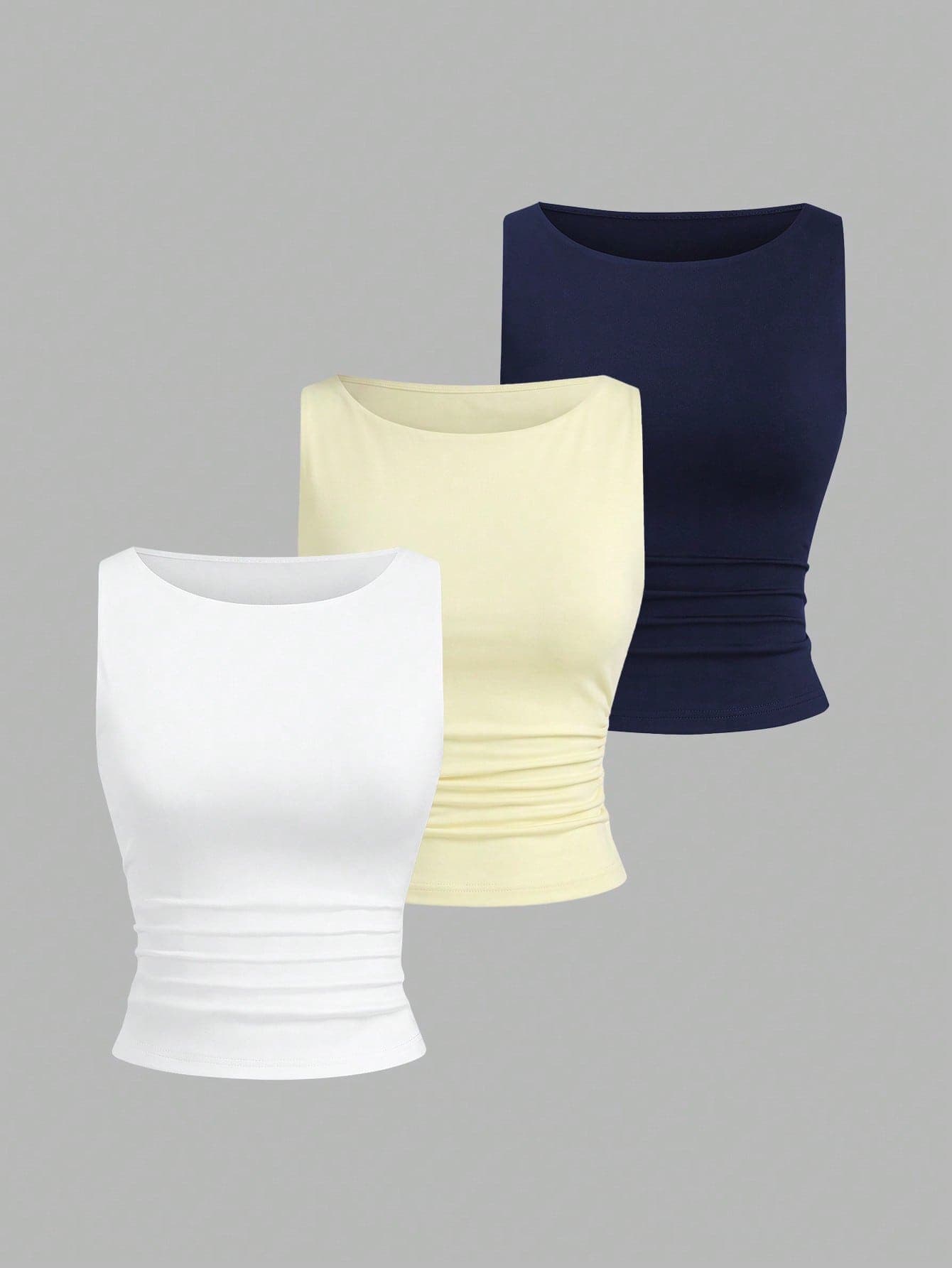 Sweetra Women's Summer Fashion Solid Color Round Neck Ruched Fitted Camisole