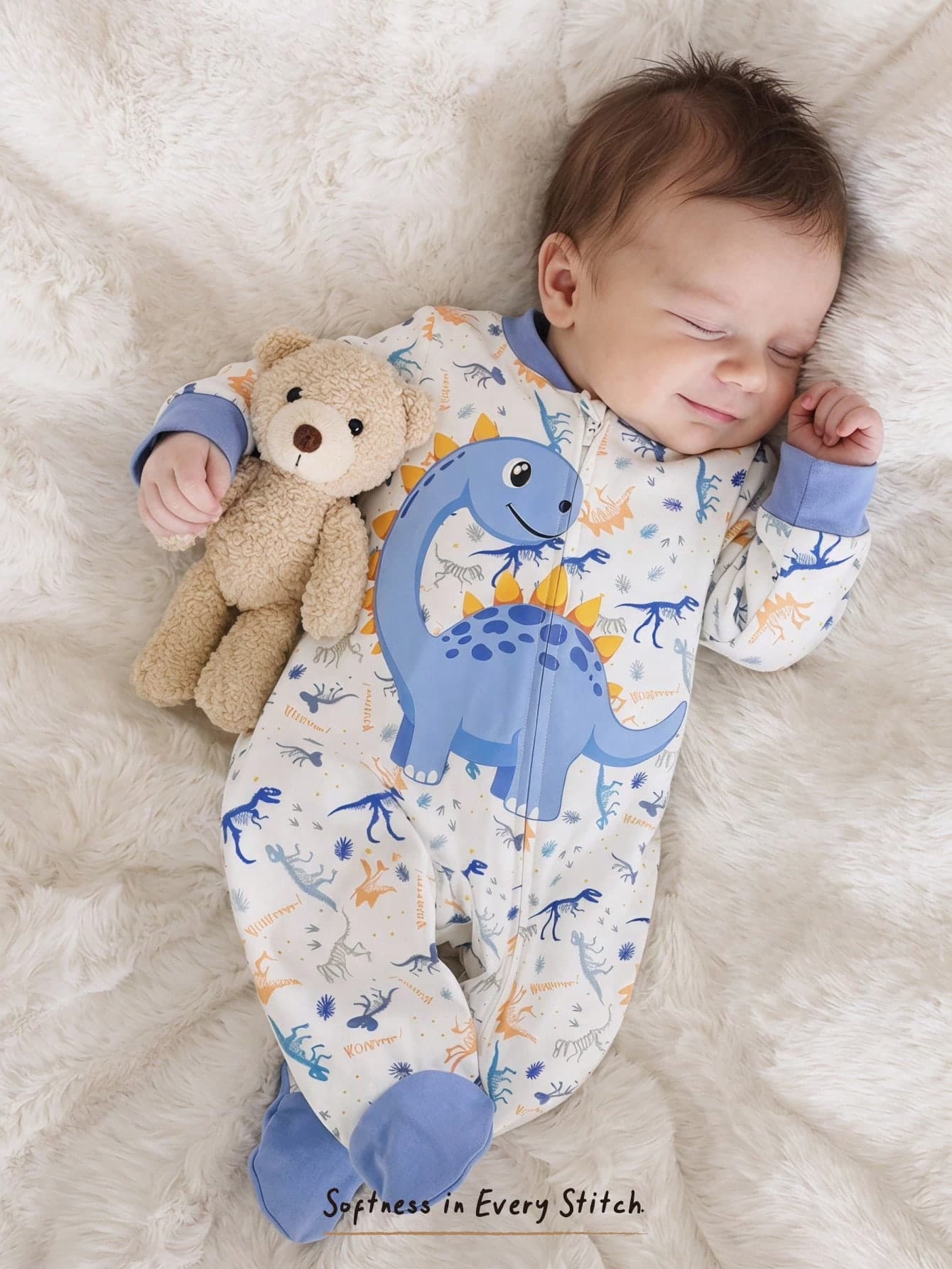 Cozy Pixies White Winter Cute Lounge Newborn Baby Boy Girl Cartoon Dinosaur Pattern Knitted Soft Bamboo Fiber Zip Up Jumpsuit Sleepers Long Sleeve Footed Romper