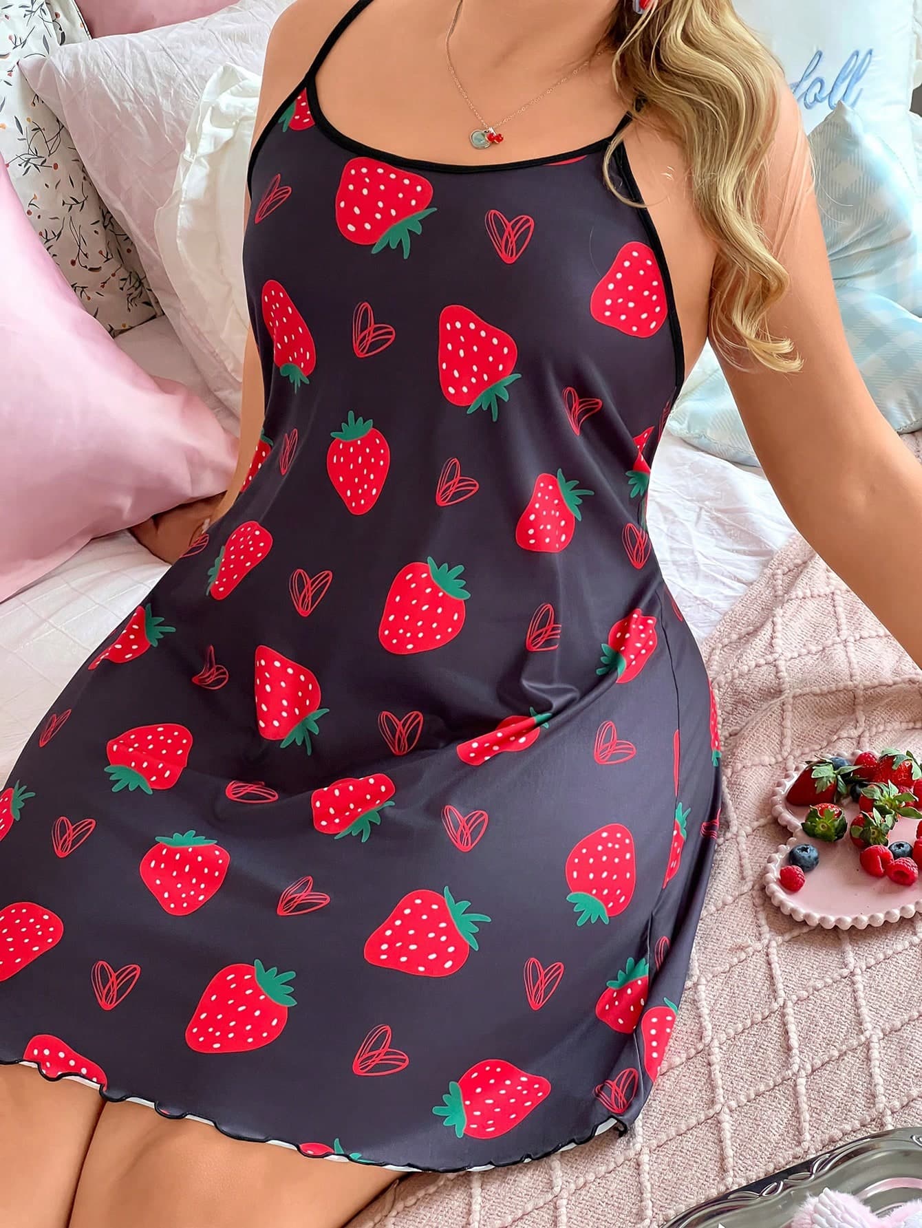 Slumberry CURVE Heart & Strawberry Print Plus Size Knit Camisole Nightgown
