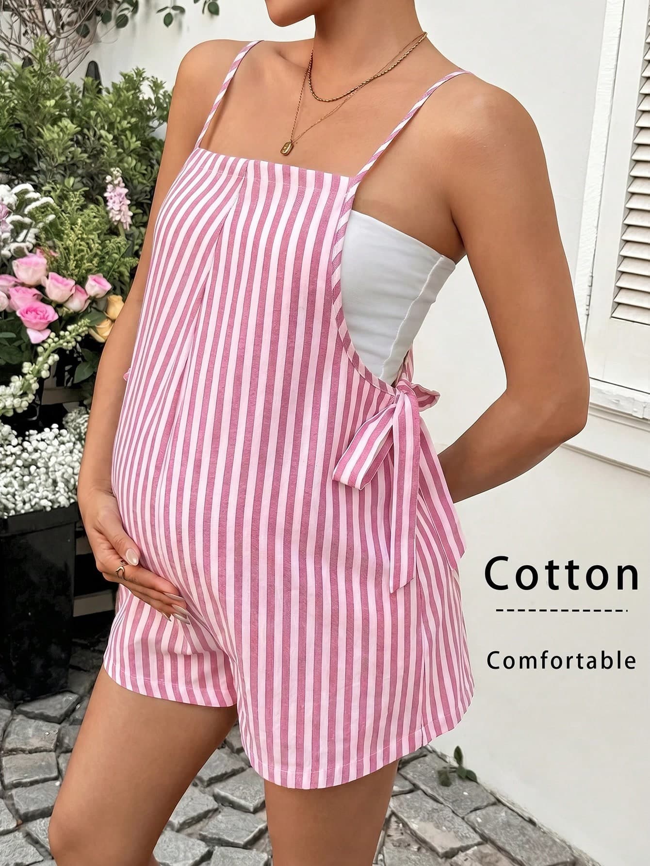 Lyckli Maternity Striped Casual Versatile Daily Wear Jumpsuit