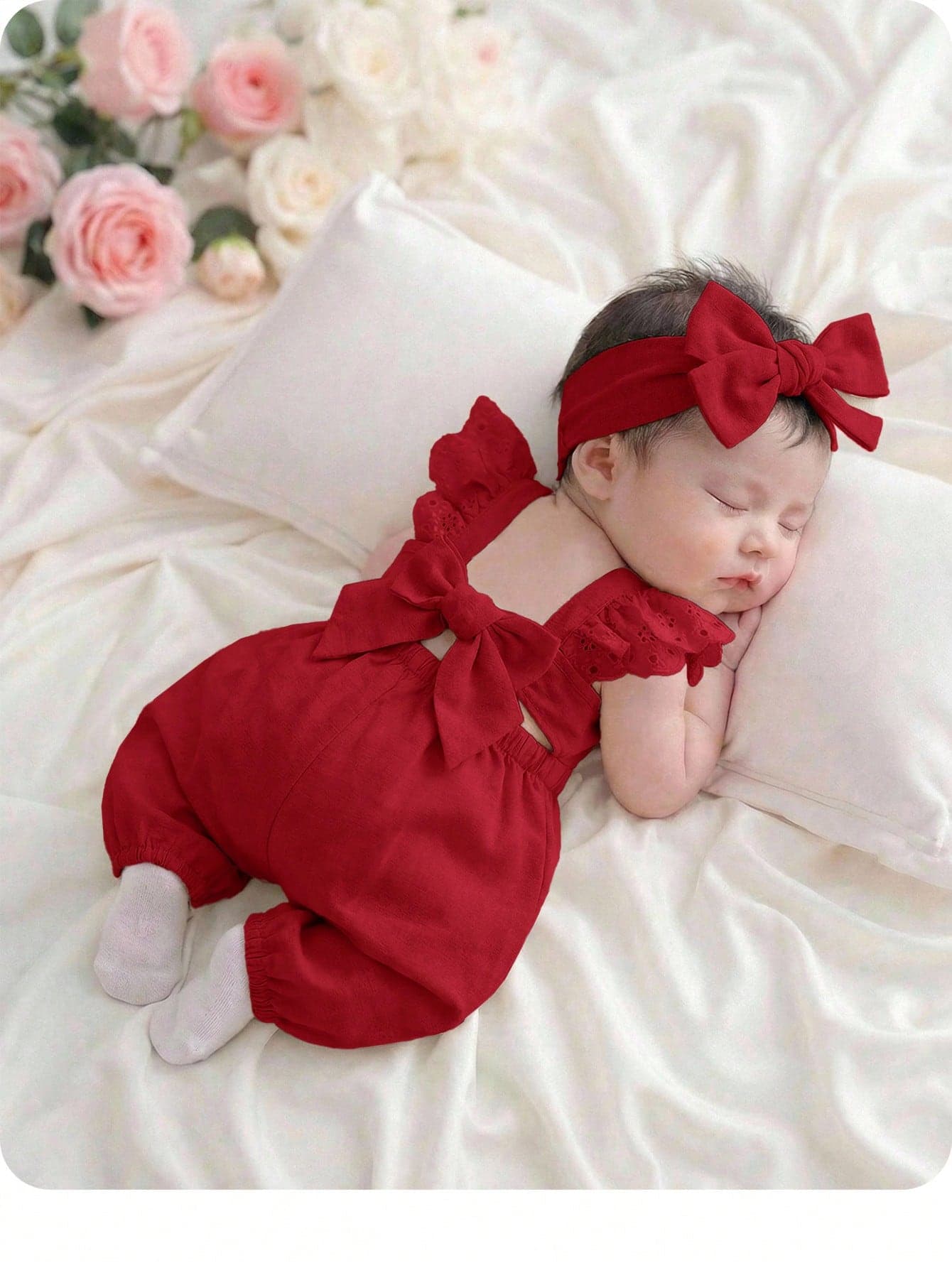 Newborn Baby Girl Cute Casual Versatile Bow Tie Cap Sleeve Romper