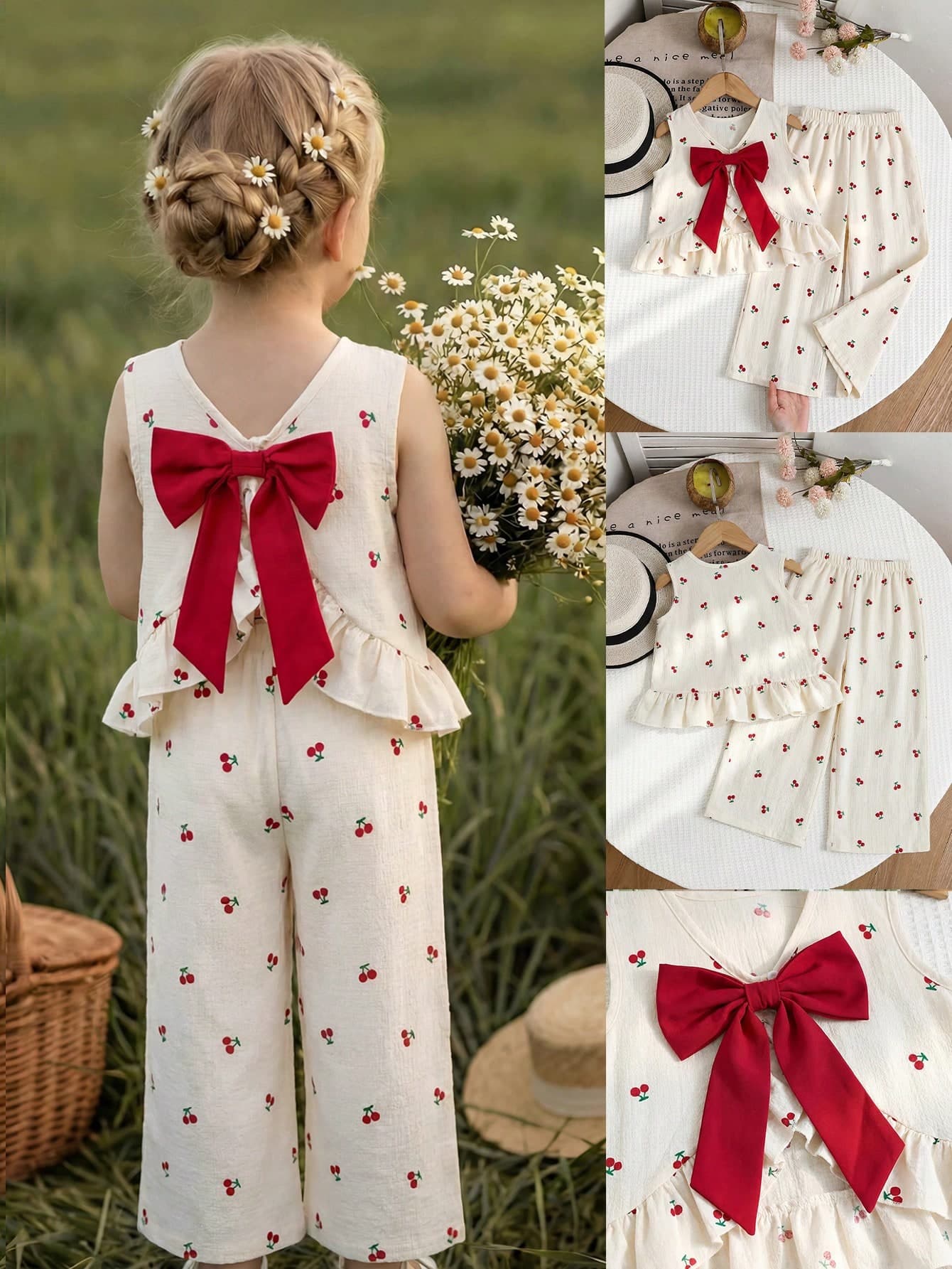 Emery Rose Kids Emery Rose Kids 2pcs Young Girl Woven Plaid Round Neck Casual Vest And Pants Set