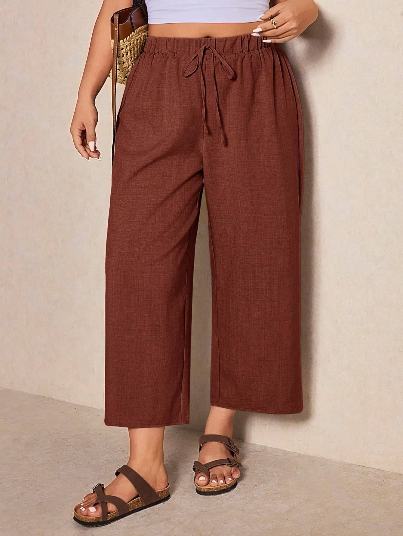 Elaquor Plus Size Solid Color Minimalist Casual Pants
