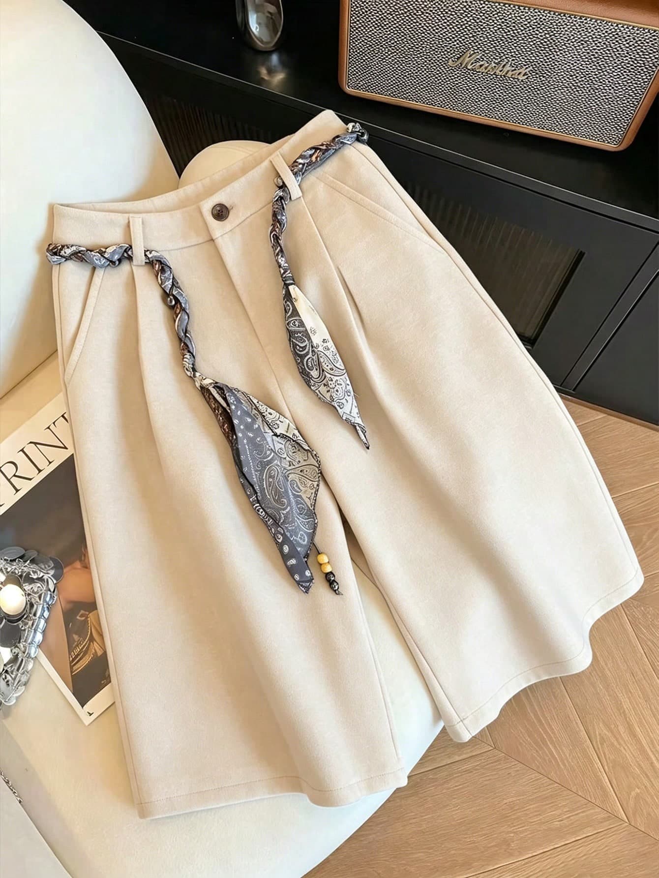 Franclia Women's Casual Versatile Commuting Solid Color Wide Leg Pants