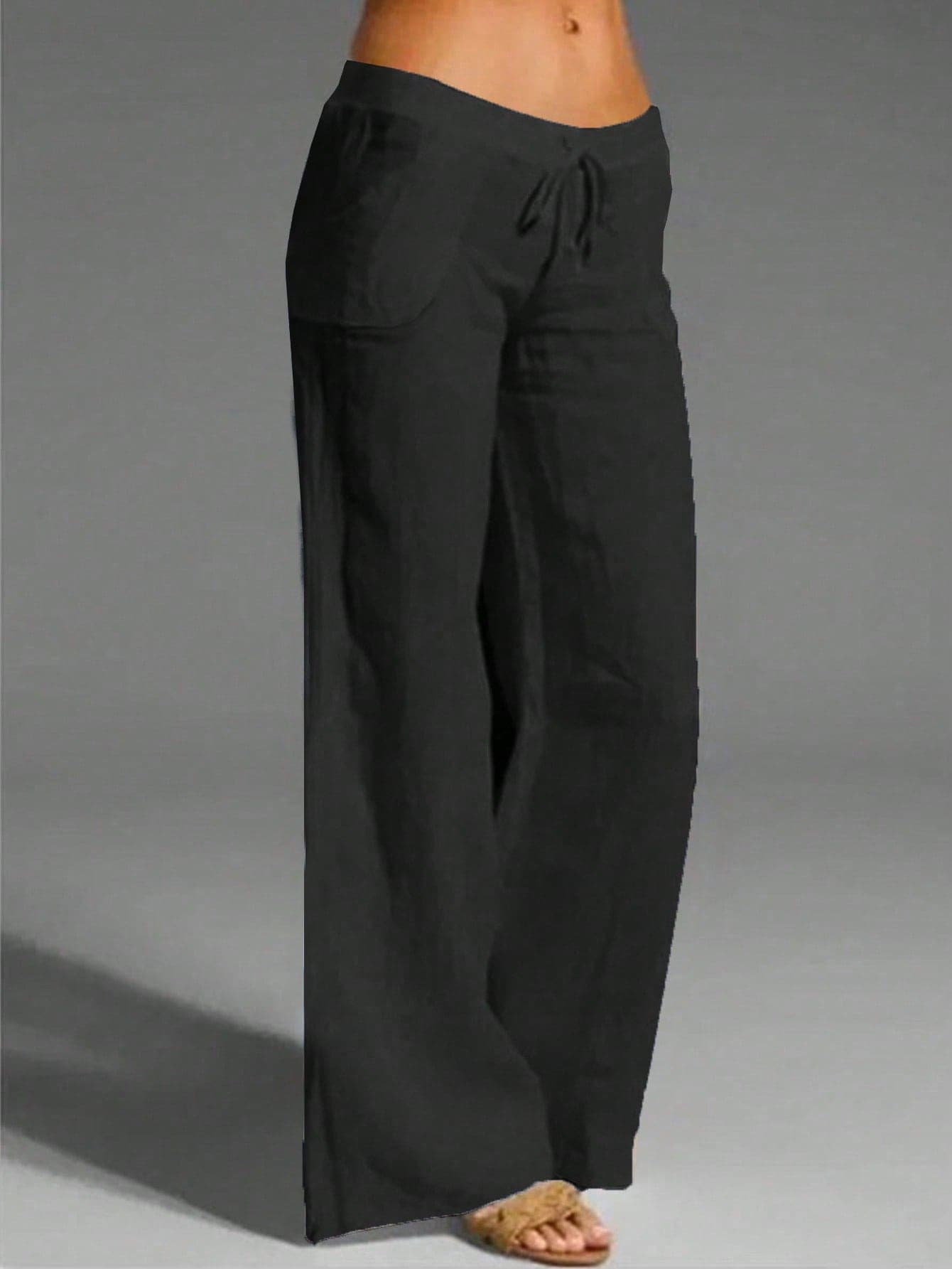 SHEIN Women's Elegant Vacation Casual Linen-Like Pants ,Petite Women