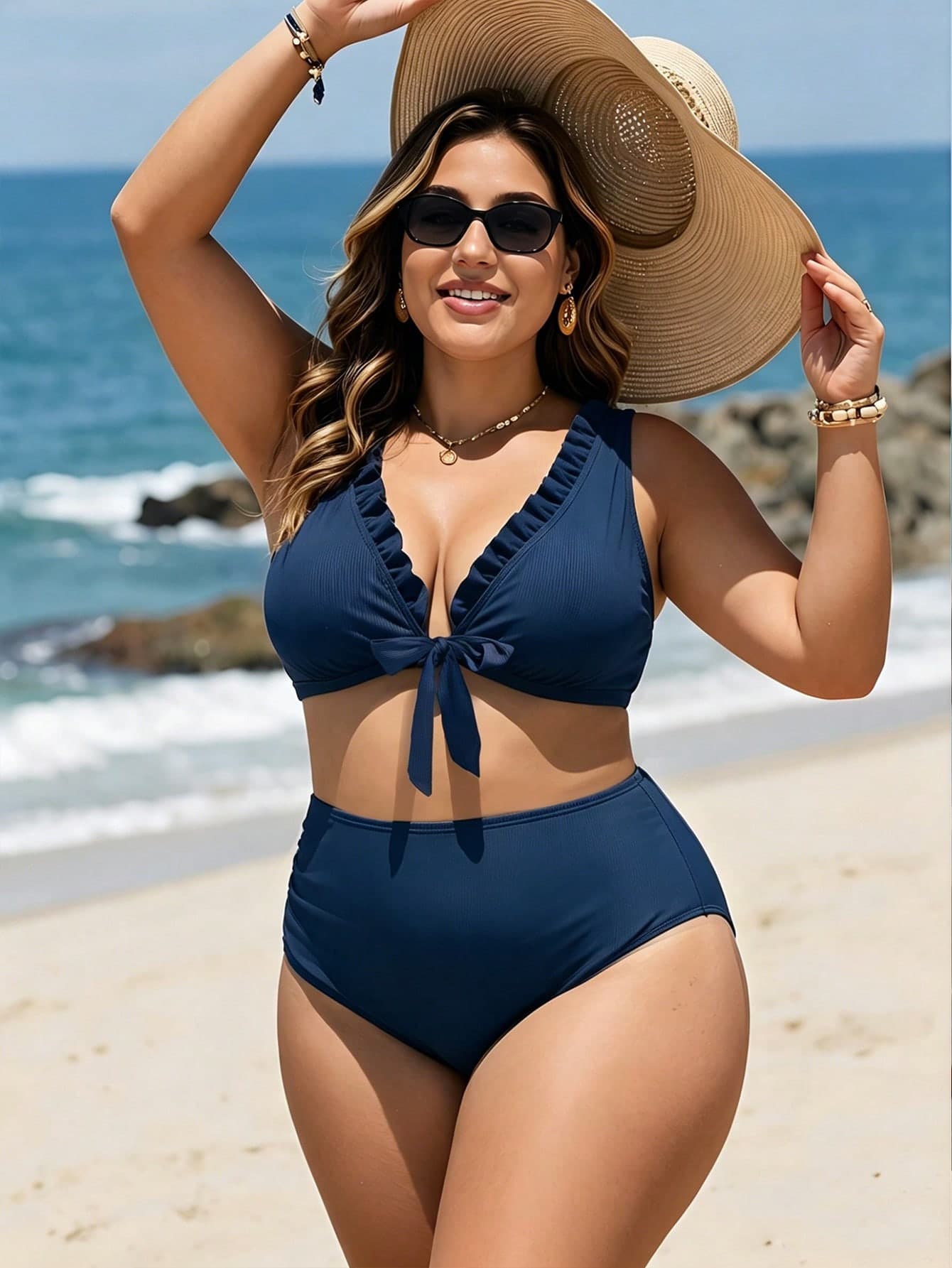 Swim Lushoire Plus Size Fashionable Sexy Casual Vacation V-Neck Bikini Swimwear