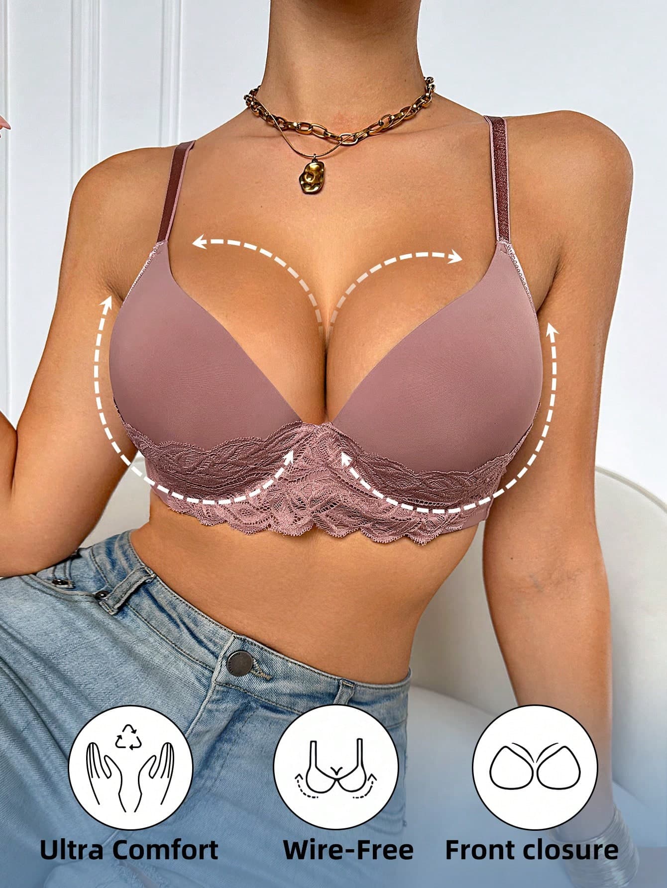 DesireSculpt Comfortable Lace Push-Up Underwire Thin Cup Minimalist Bra