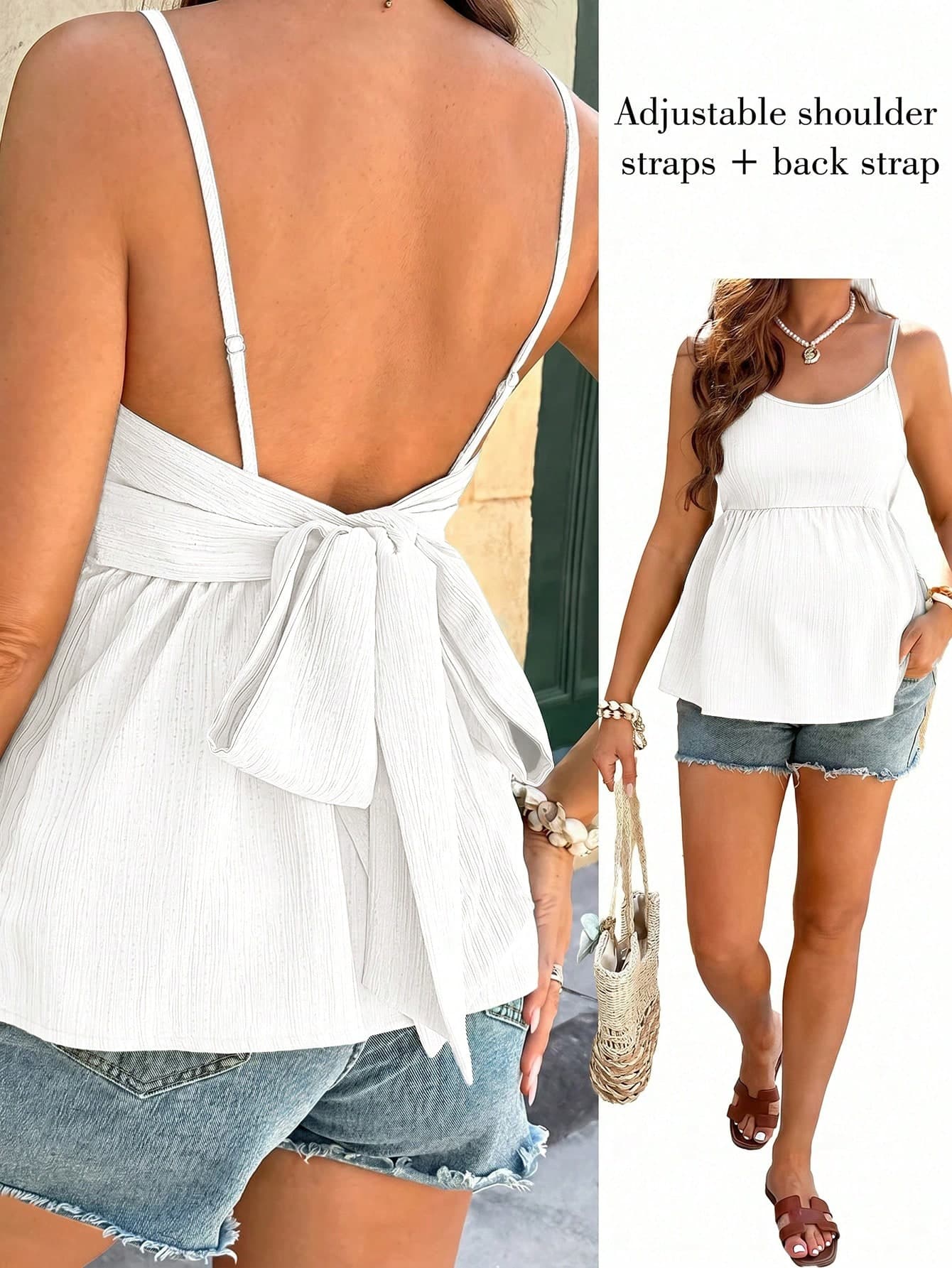 SHEIN Maternity Solid Color Back Knot Design Casual Camisole Tank Top