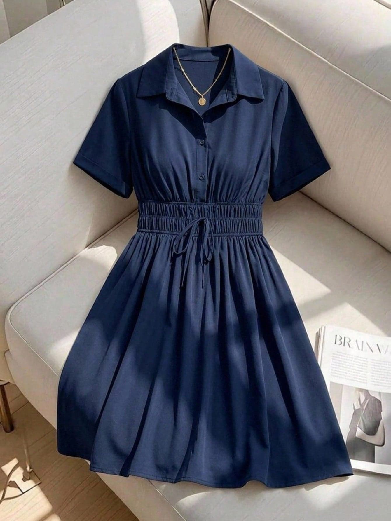 SHEIN CURVE+ Plus Size Women's Solid Color Button Up Front Twist Casual Short Sleeved Dress, Business Casual Women