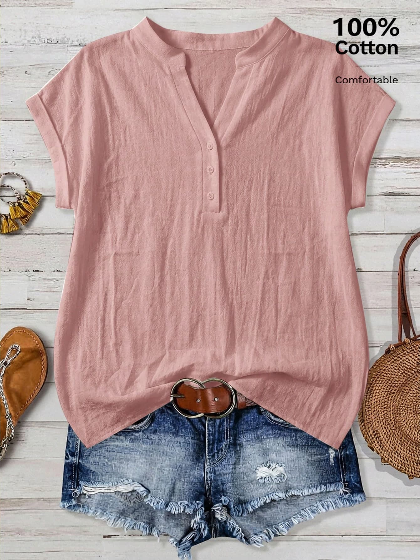 EMERY ROSE Casual Minimalist Pink Women Shirt, Suitable For Summer,Summer Top