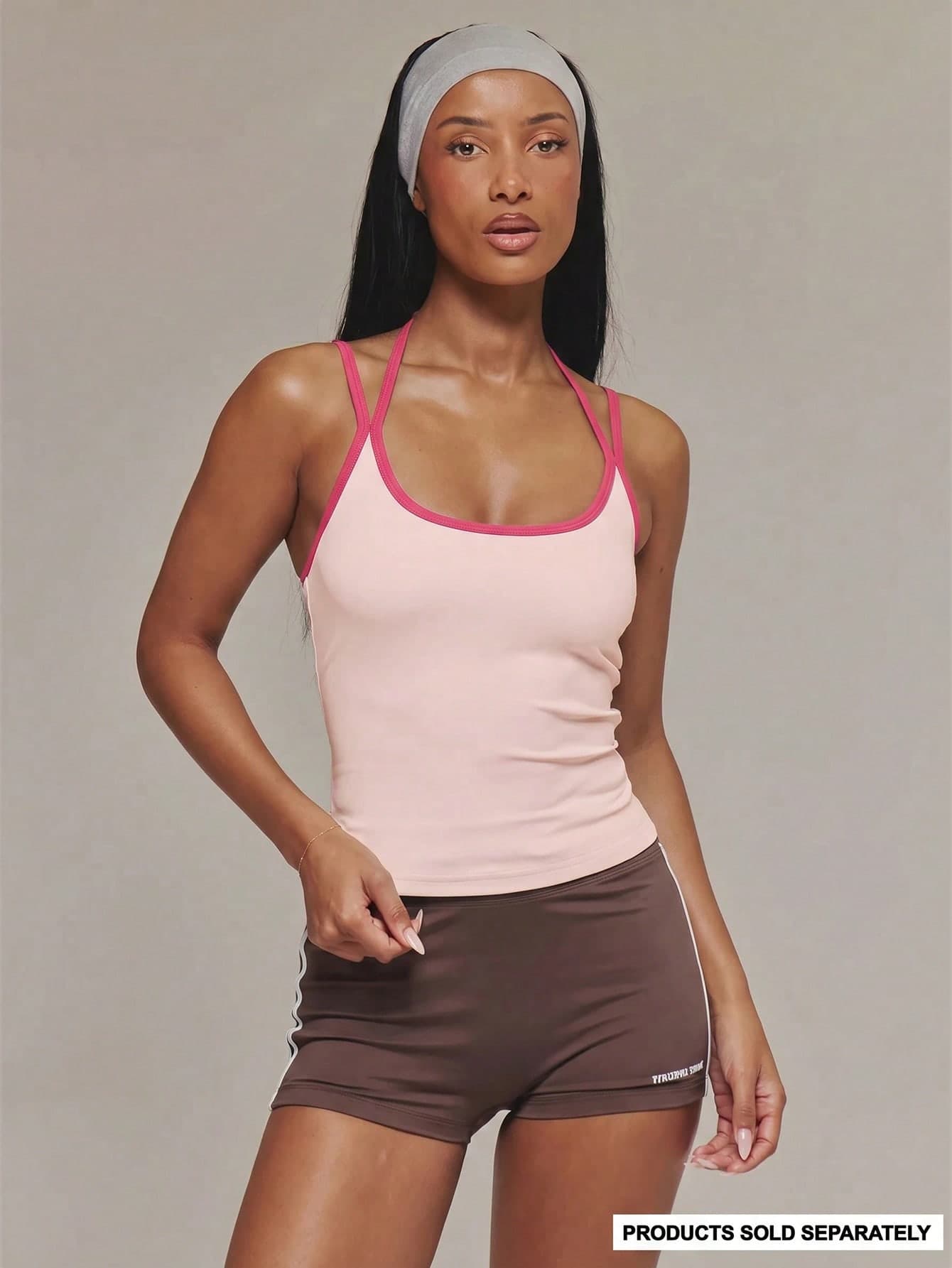 Musera Sport Contrast Double Strap Active Cami Top Sports Workout Gym Pilates Fitness Daily Casual Aqua