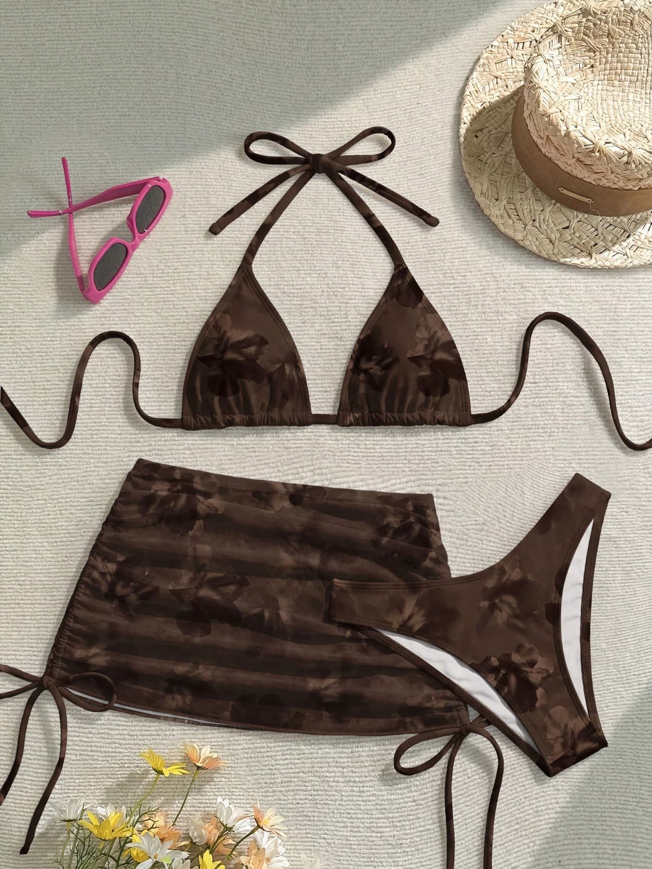 Soleia Women's Retro Floral Print Swimwear Set, Suitable For Vacation, Beach, Graduation, Wedding, Fitness, Elegant, Casual, Sports, Commute, Office