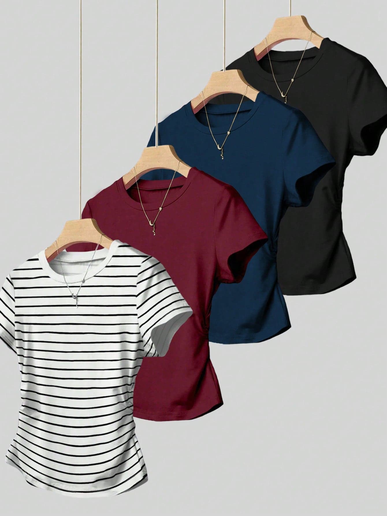 Resyla Women's Casual Minimalist Round Neck Short Sleeve T-Shirt, Suitable For Summer Daily Wear