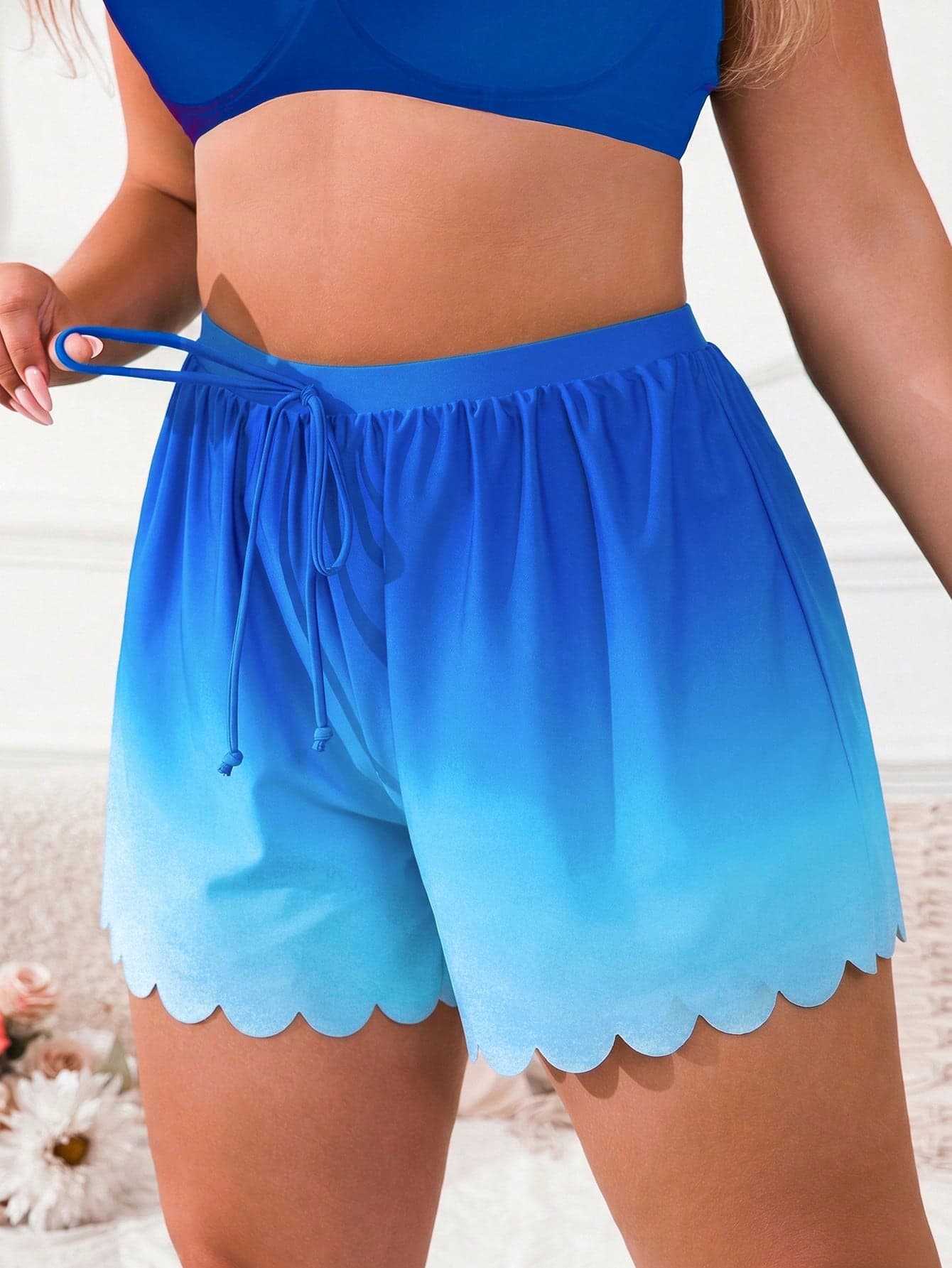 Swim Lushoire Plus Size Women Ombre Front Tie Casual Swim Shorts