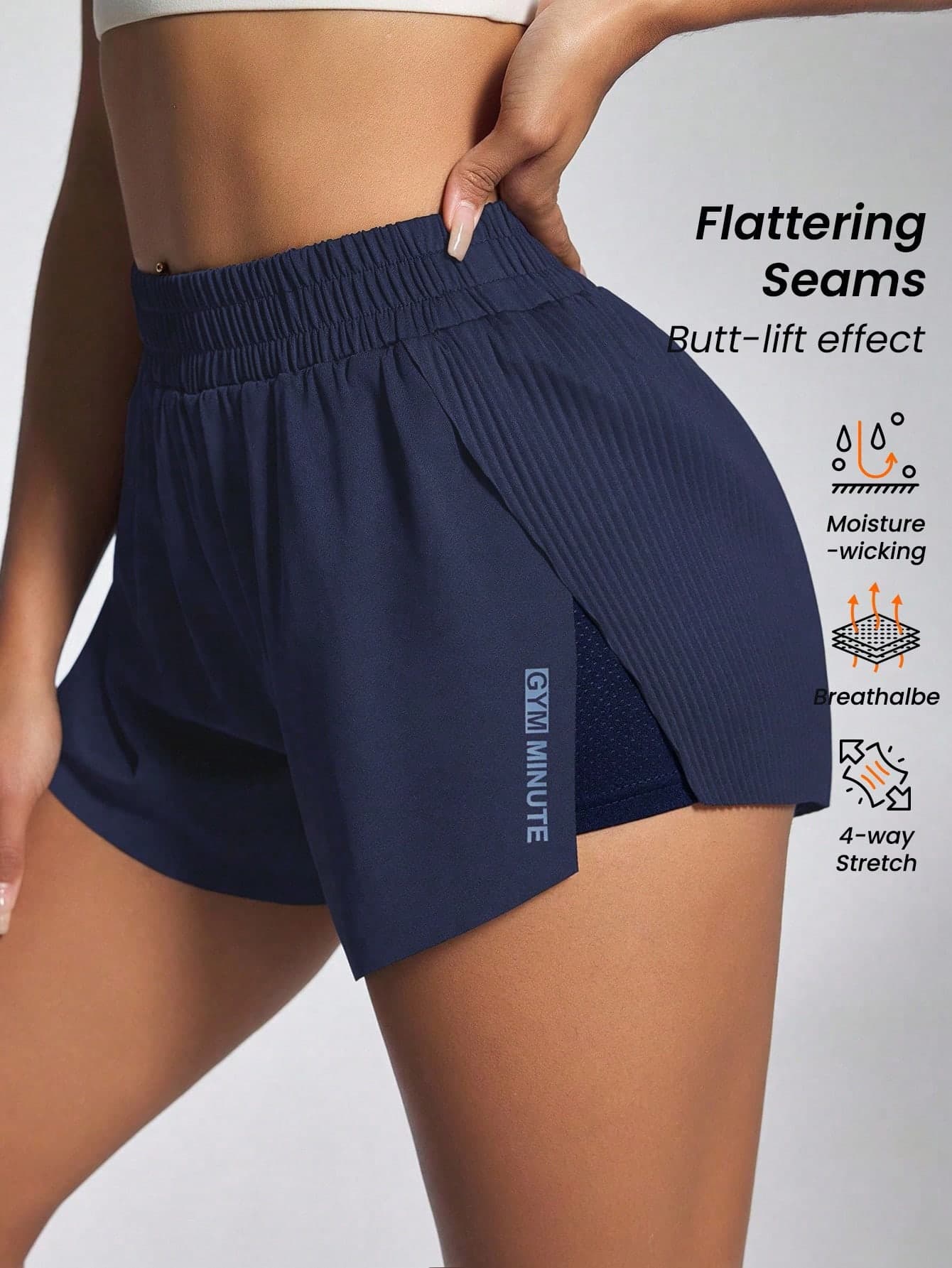SHEIN Sovereign Charm Casual Versatile Blue Pleated Back Letter Print Sports Shorts