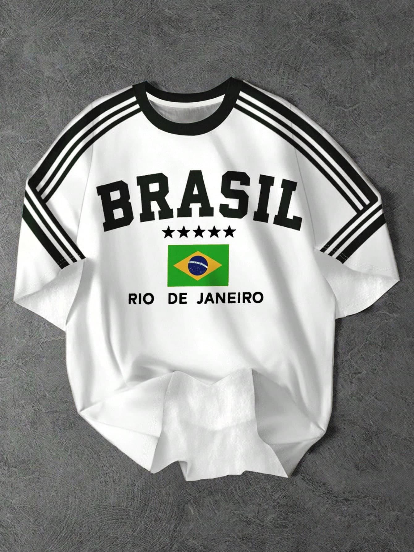 SHEIN Bolty Teen Boys' Casual Minimalist Short Sleeve Crew Neck T-Shirt,Suitable For Summer Brazil Soccer Jersey Rio De Janeiro Shirt Tee Football