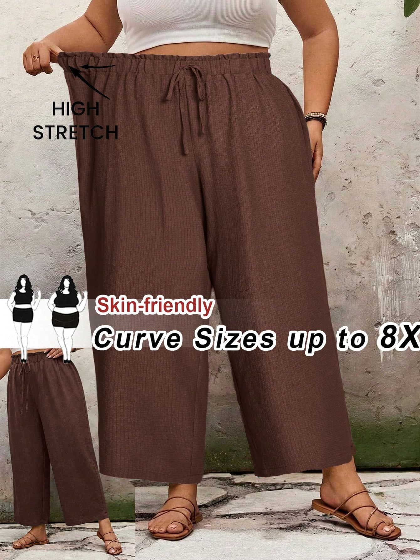 SHEIN CURVE+ Plus Size Casual Solid Color Loose Fit Long Pantssummer/Country/Beach Vacation Outfits/Beach Outfits/Beach Wear