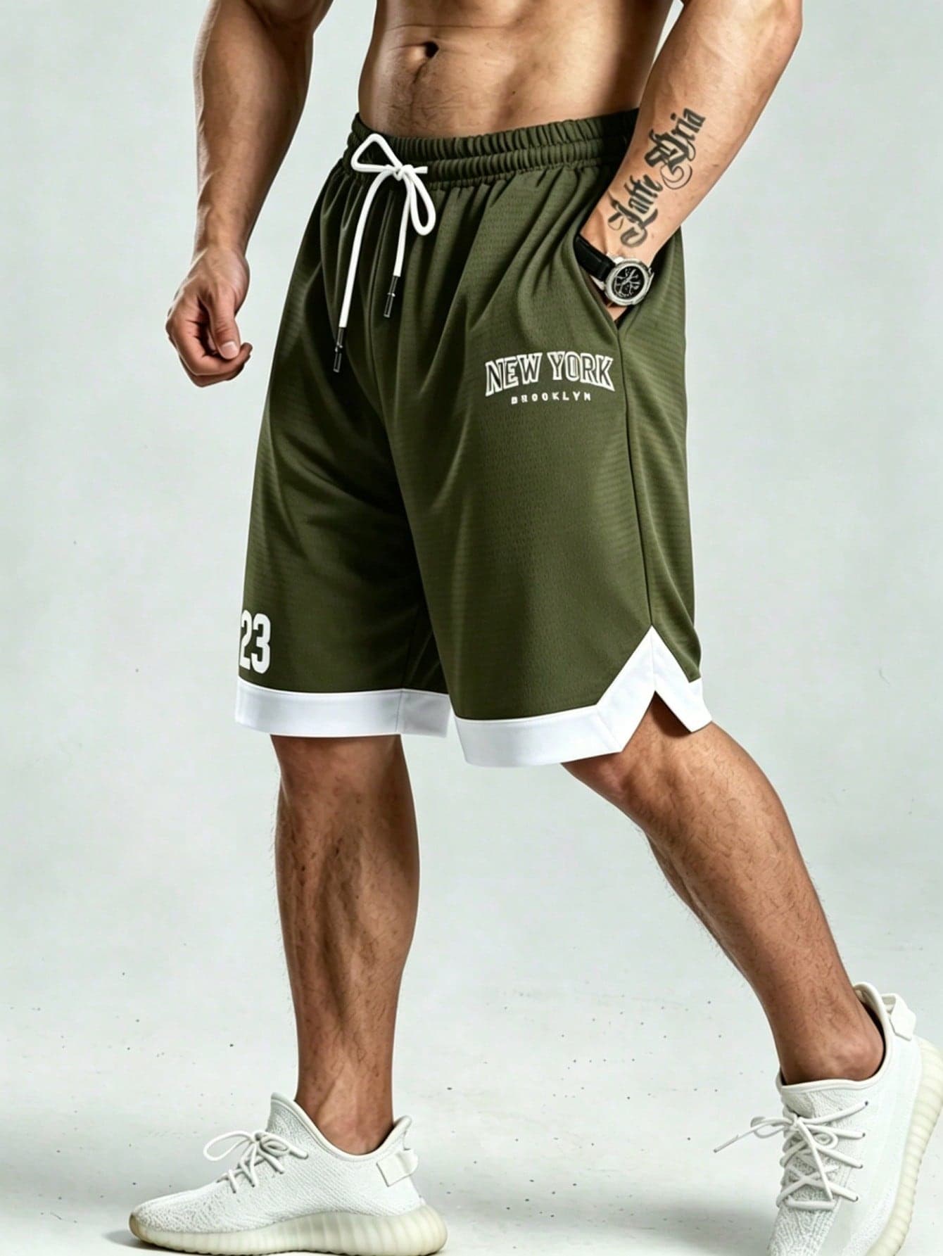 Gym Rark Men's Contrast Color Elastic Waist Drawstring Casual Shorts With Pockets, Loose Fit Sports Shorts, Gym