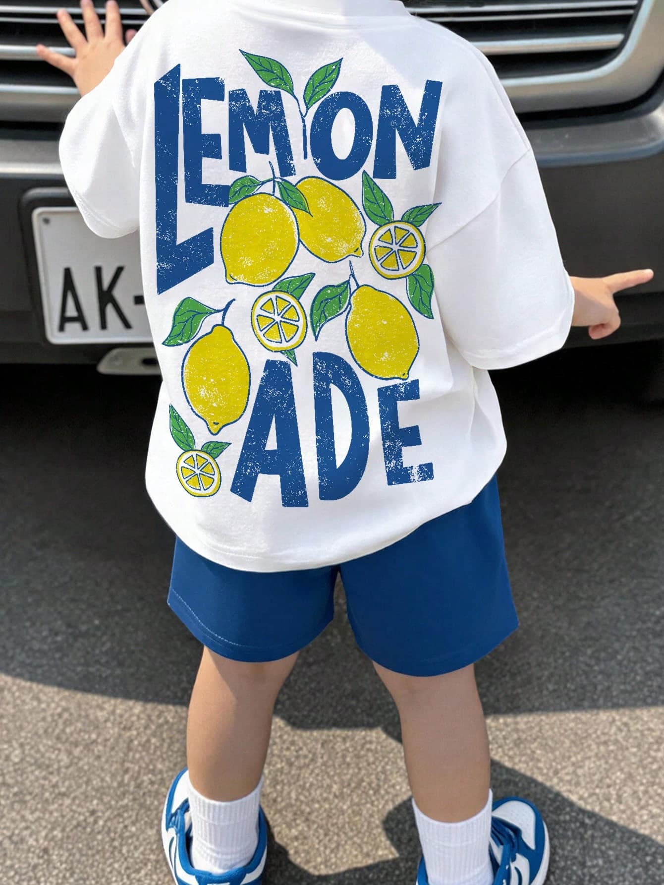Baby Boy Casual Simple T-Shirt Set Suitable For Summer, Classic Cool Lemon Print, Street Graphic Print, Back Print