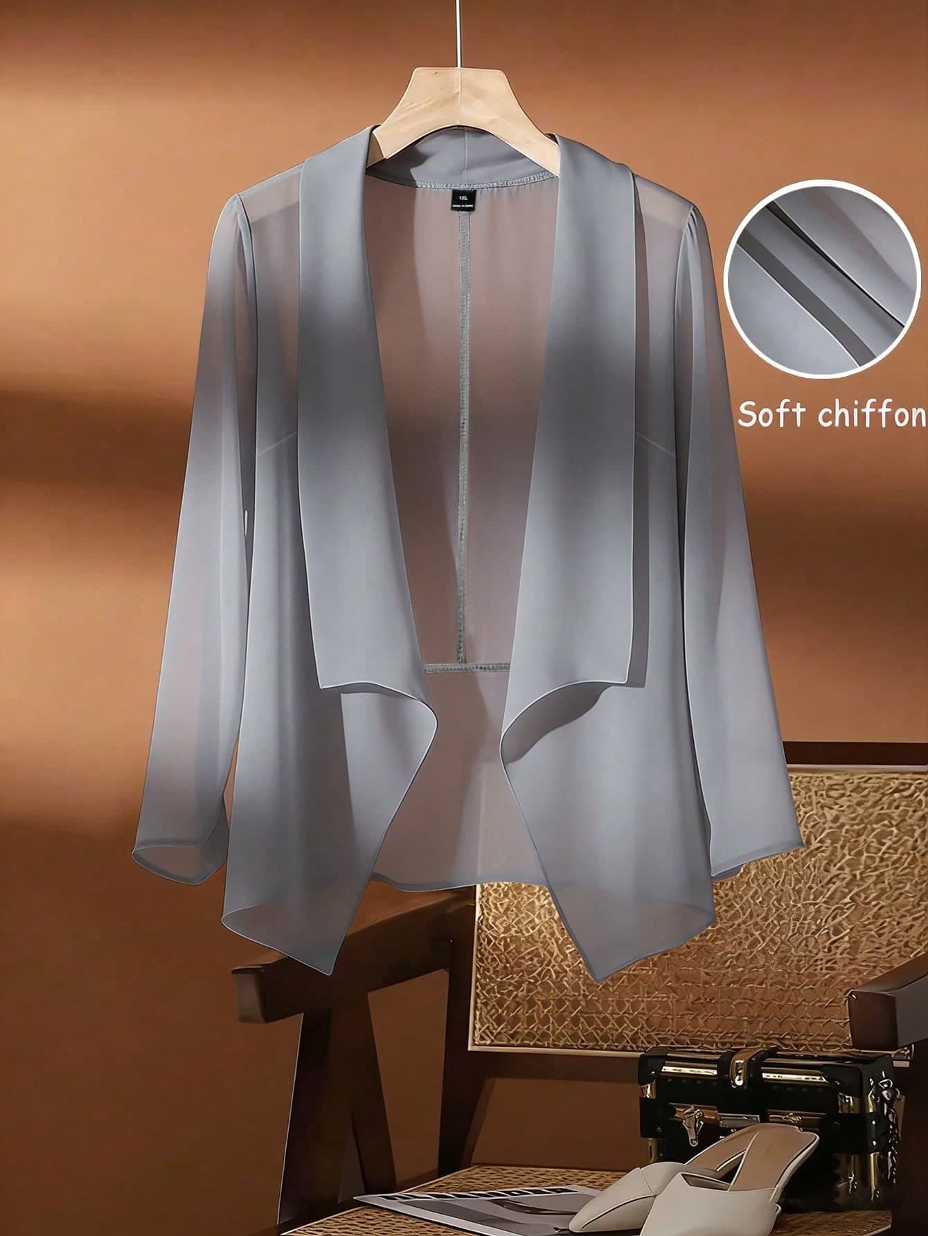 GlowEve CURVE Plus Size Women's Elegant Casual Floral Mesh Chiffon Breathable Mash Cardiganp Summer Tops Holiday Festa Junina Business Going Out Top Social Blouse