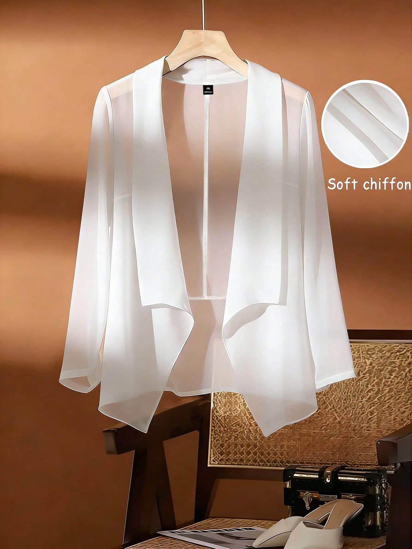 GlowEve CURVE Plus Size Women's Elegant Casual Floral Mesh Chiffon Breathable Mash Cardiganp Summer Tops Holiday Festa Junina Business Going Out Top Social Blouse