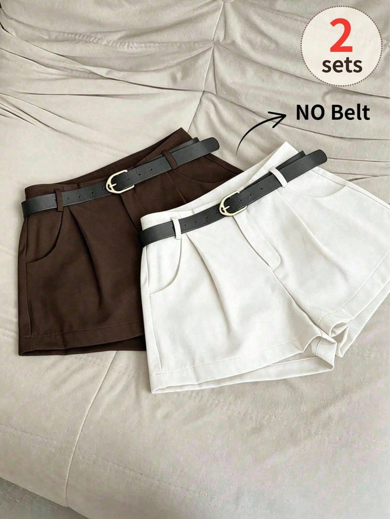 INAWLY Women's Solid Color Pleated Pocket Casual Shorts