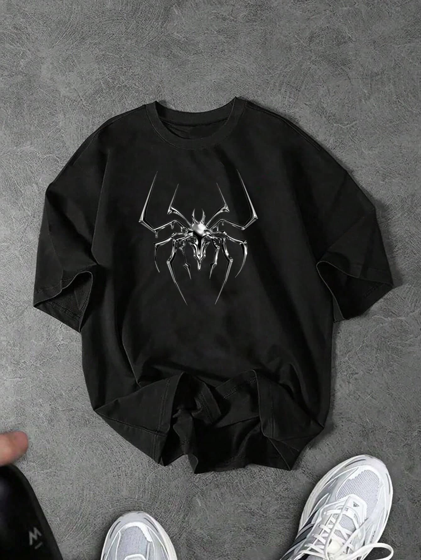 Sport MetroGents Men's Round Neck Spider Print Casual Versatile Daily Travel Sports T-Shirt, Gym, Holiday