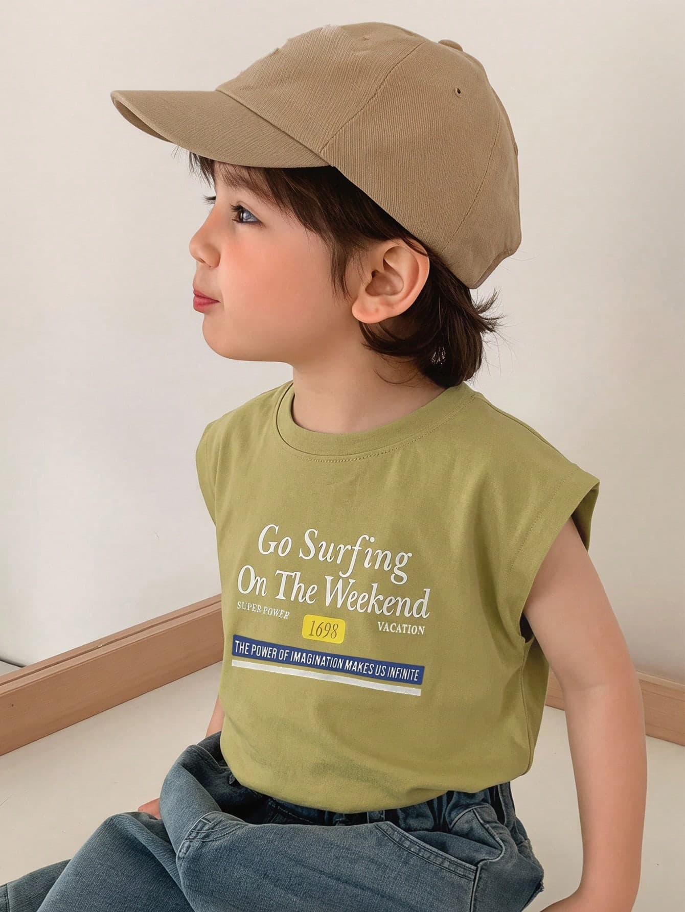 DAZY Casual Letter Print Loose Sleeveless Top For Toddler Young Boy Summer