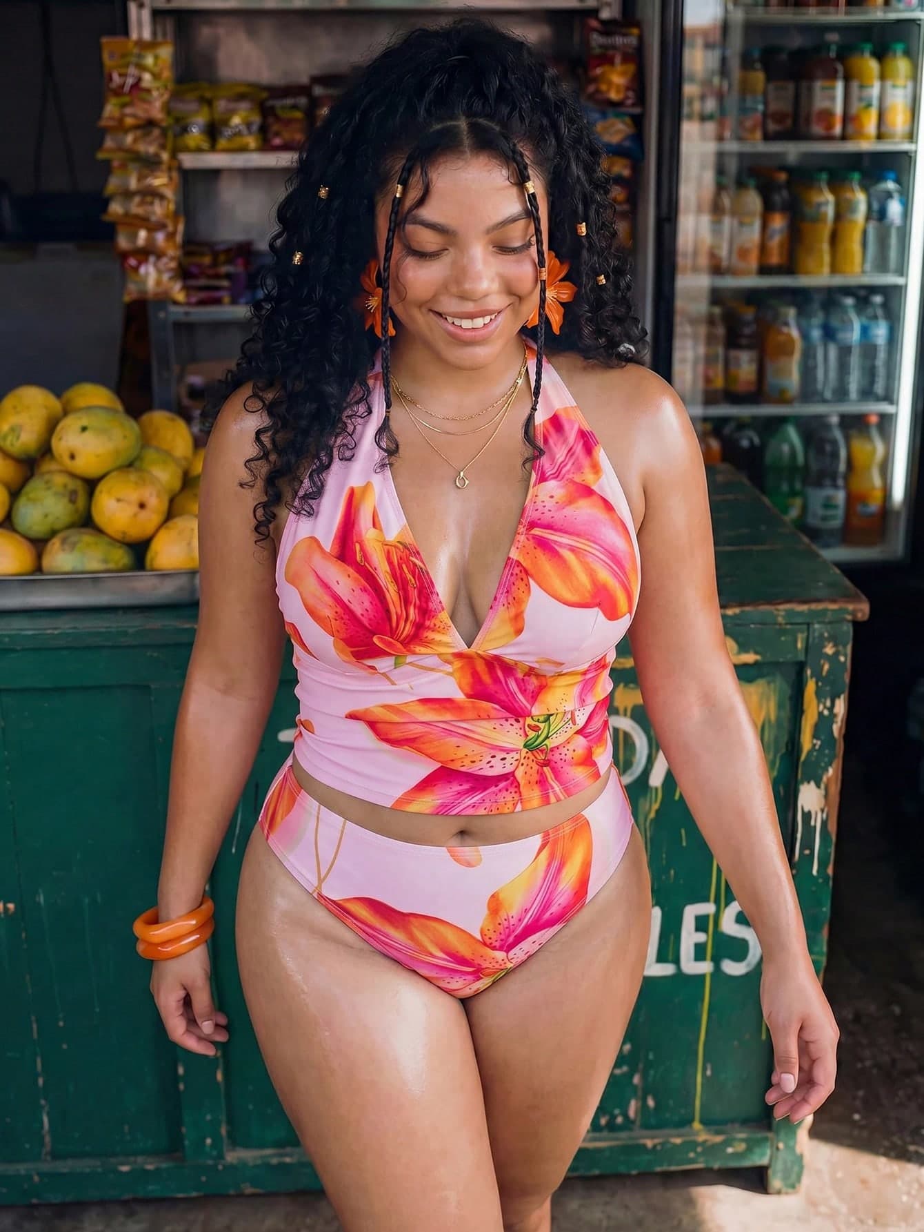 Swim Vcay 2026 New Tropical Print 2-Piece Bikini Set For Women, Casual Resort Style, Summer Vacation Outfit, Floral Bikini, Plus Size Tankini