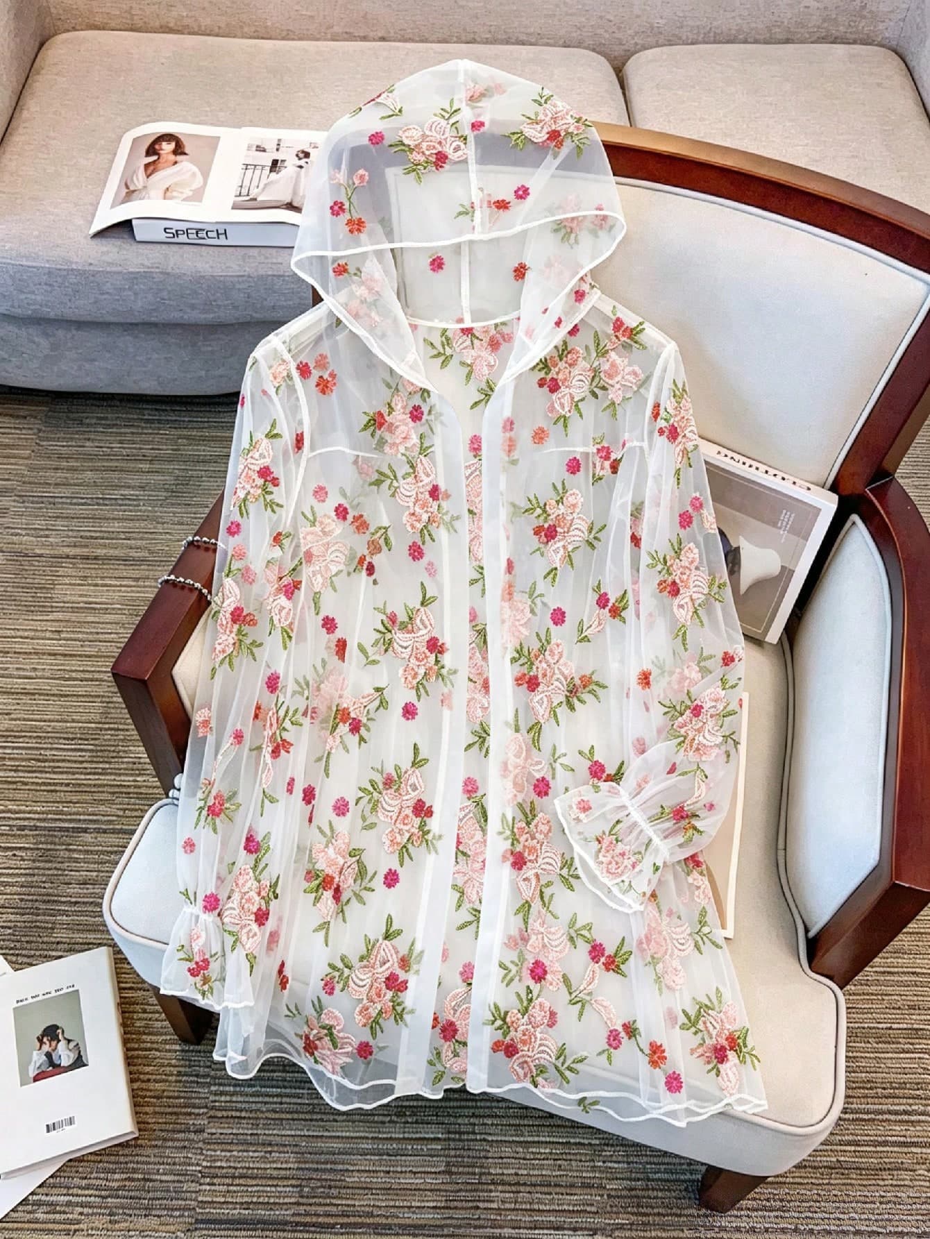 GlowEve CURVE Plus Size Women Elegant Floral Embroidered Long Sleeve Jacket, Suitable For Beach Vacation, Summer Outing, Beach Party Fall