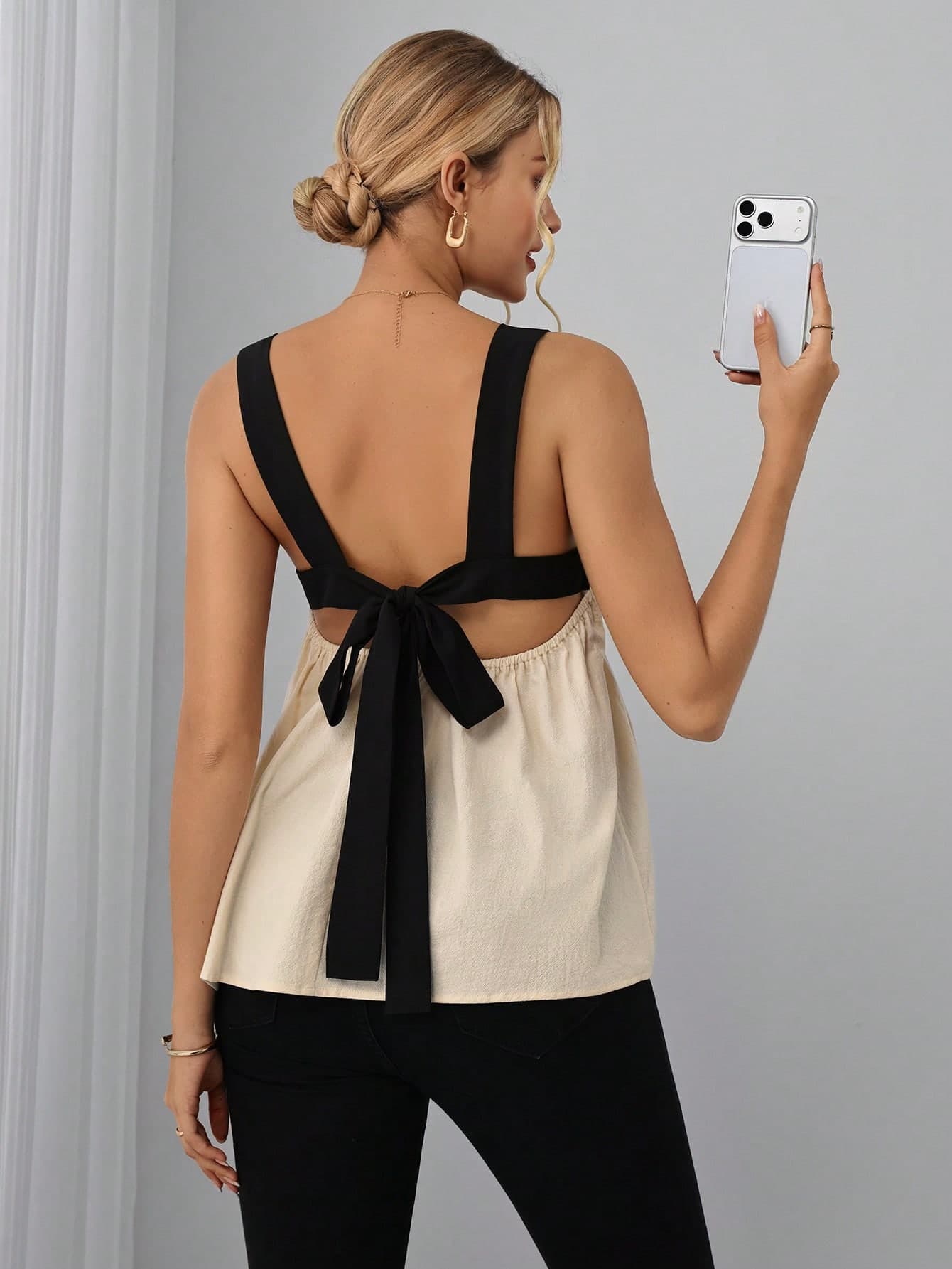 Momance Women's Casual Ruffle Hem Maternity Contrast Color Camisole Tank Top Office Summer