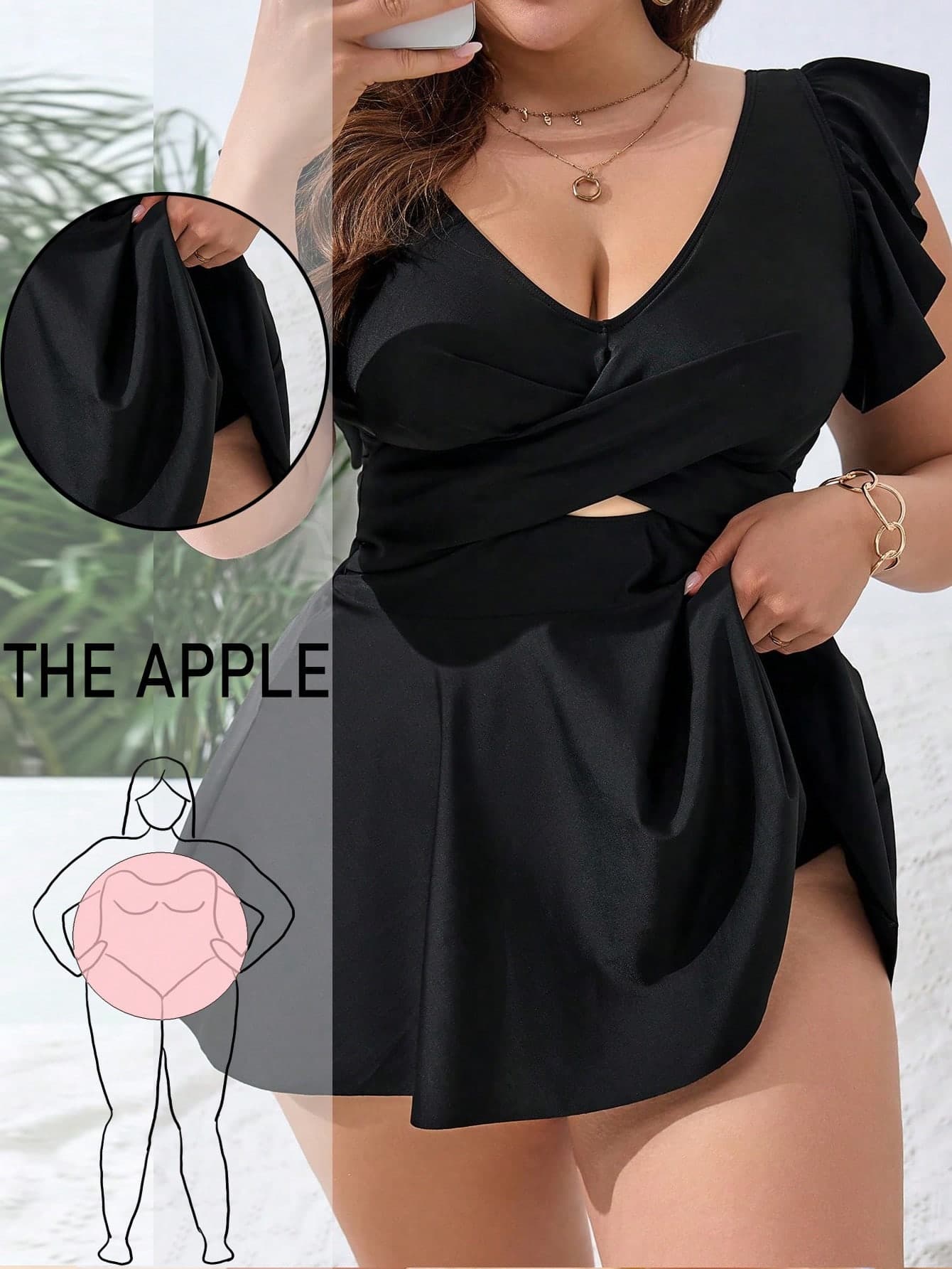 Swim Lushoire Summer Beach Plus Size Solid Color Ruffle Hem Swimsuit Dress For Holiday Vacation, Beach And Pool