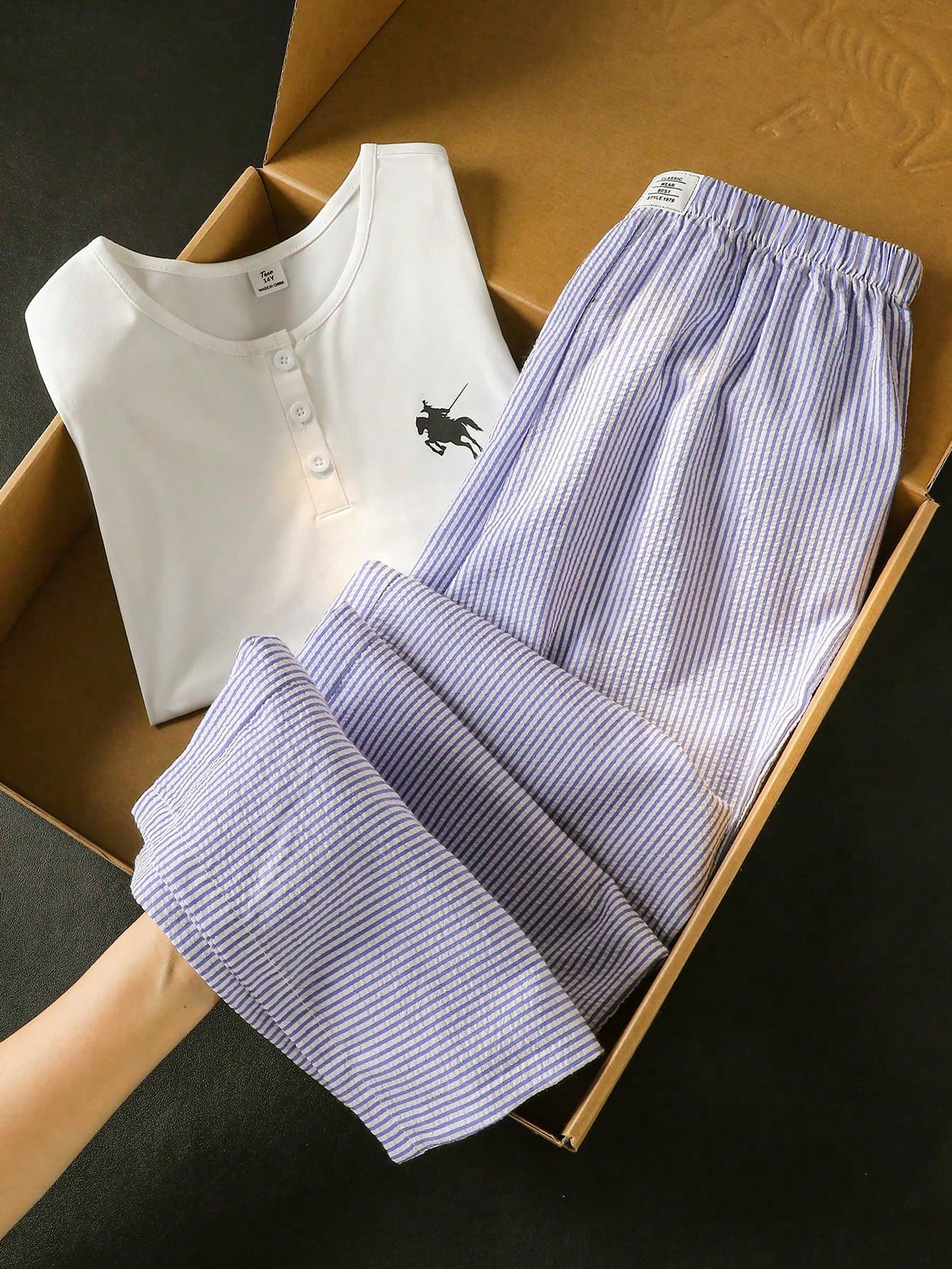 Sparklyn One Piece,Short Sleeve,Casual,Offset Print,Spring And Summer,Teen Girls' Summer Commuting Set, Sporty And Casual Straight-Leg Pants, Short-Sleeved Lightweight And Comfortable Two Pieces Set.