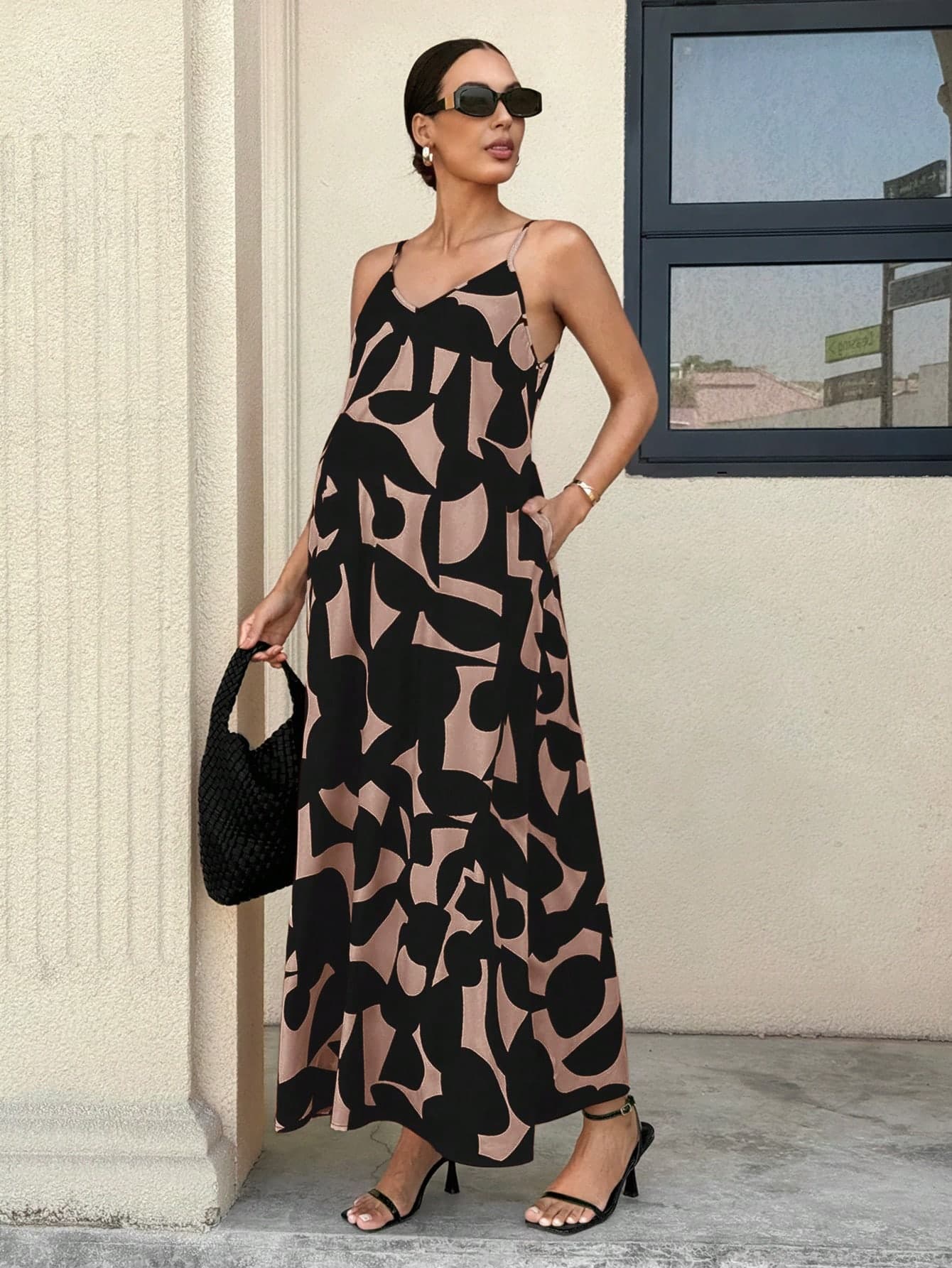 MaterniWear Maternity Sleeveless Allover Print Dress With Pockets, Loose Fit For Summer