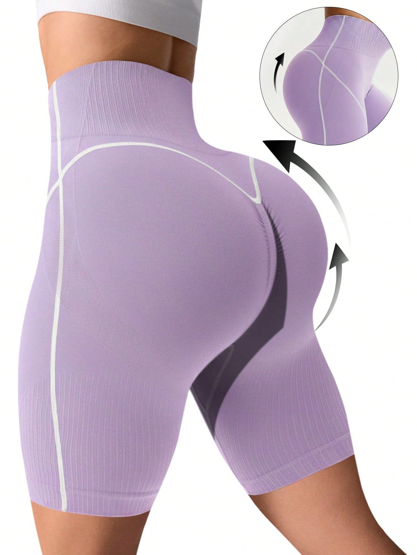 Slayform Slayform 1pc Women's Ribbed Contrast Color Waistband Basic Running Fitness Exercise Cycling Sports Shorts