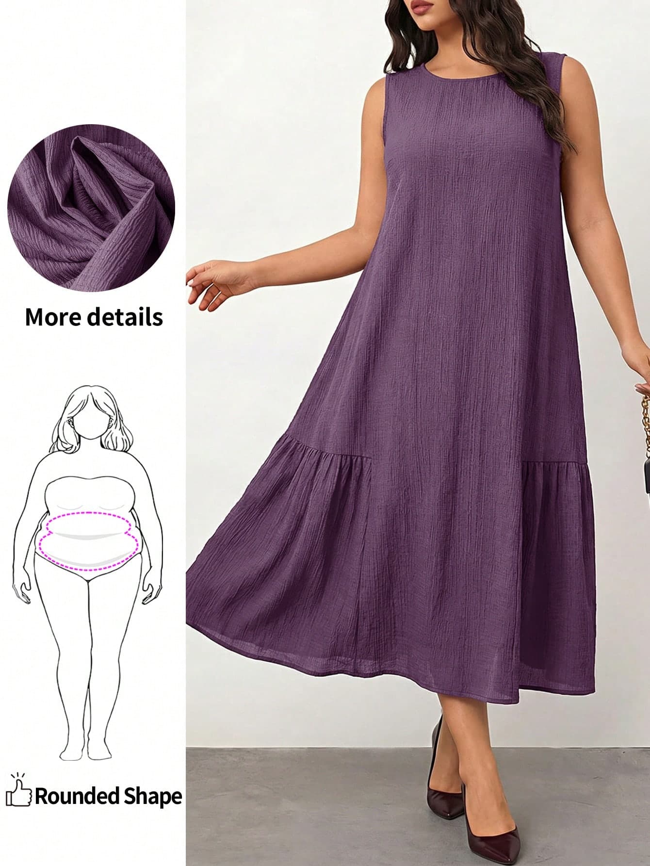 Enliva Plus Size Women's Spring And Summer Fashion Casual Comfortable Elegant Basic Daily Versatile Slim Texture Fabric Sleeveless Short Dress, Boho Women's Vacation Outfits, Tea Party Outfit, European Summer Brunch Outfits For Women, For Apple And Rounded Body Shape