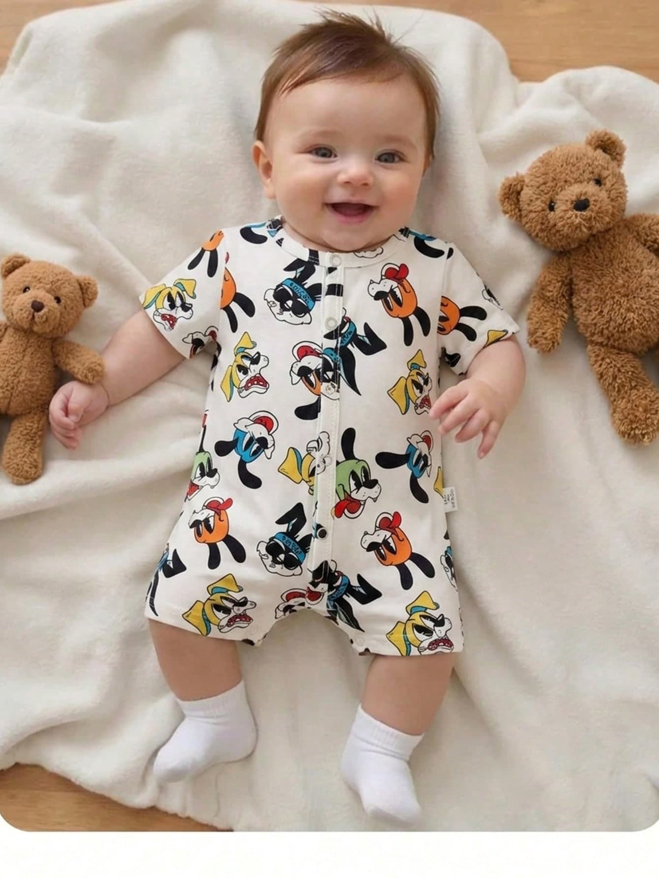Baby Boy Casual Cute Knitted Cartoon Pattern Short Sleeve Romper